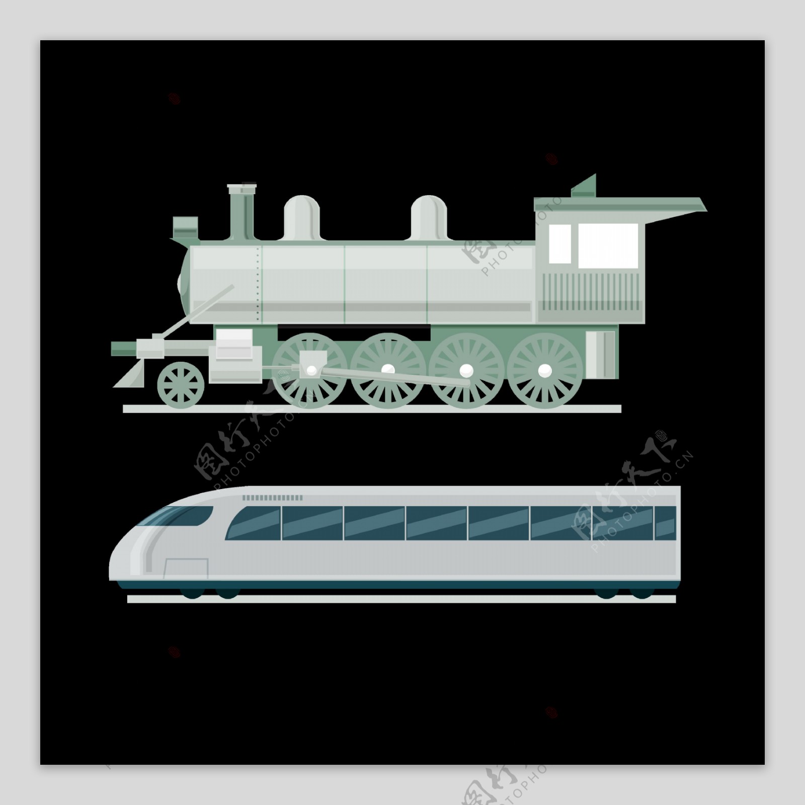 手绘不同时代火车插图免抠png透明素材