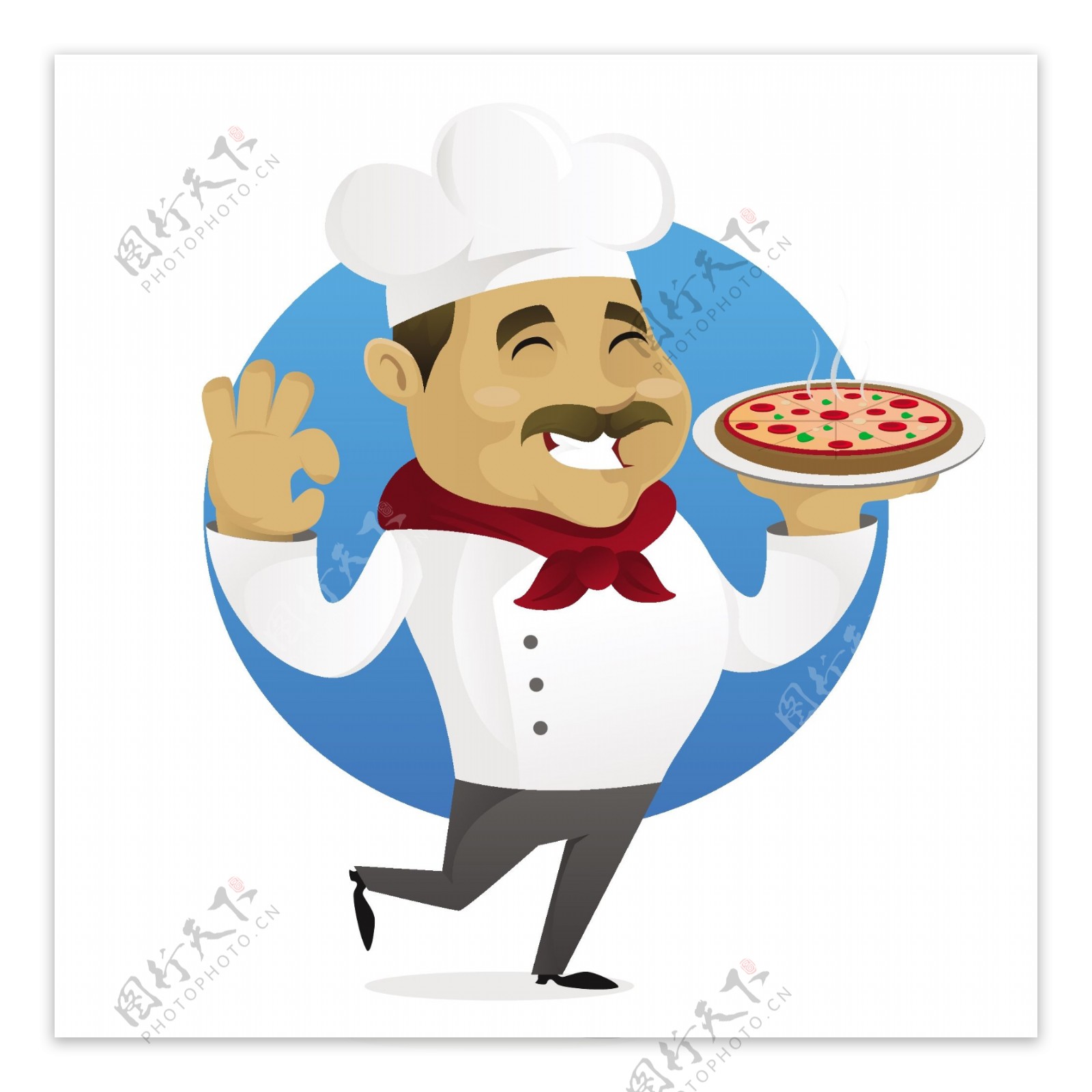 有趣的厨师端着披萨插画矢量素材
