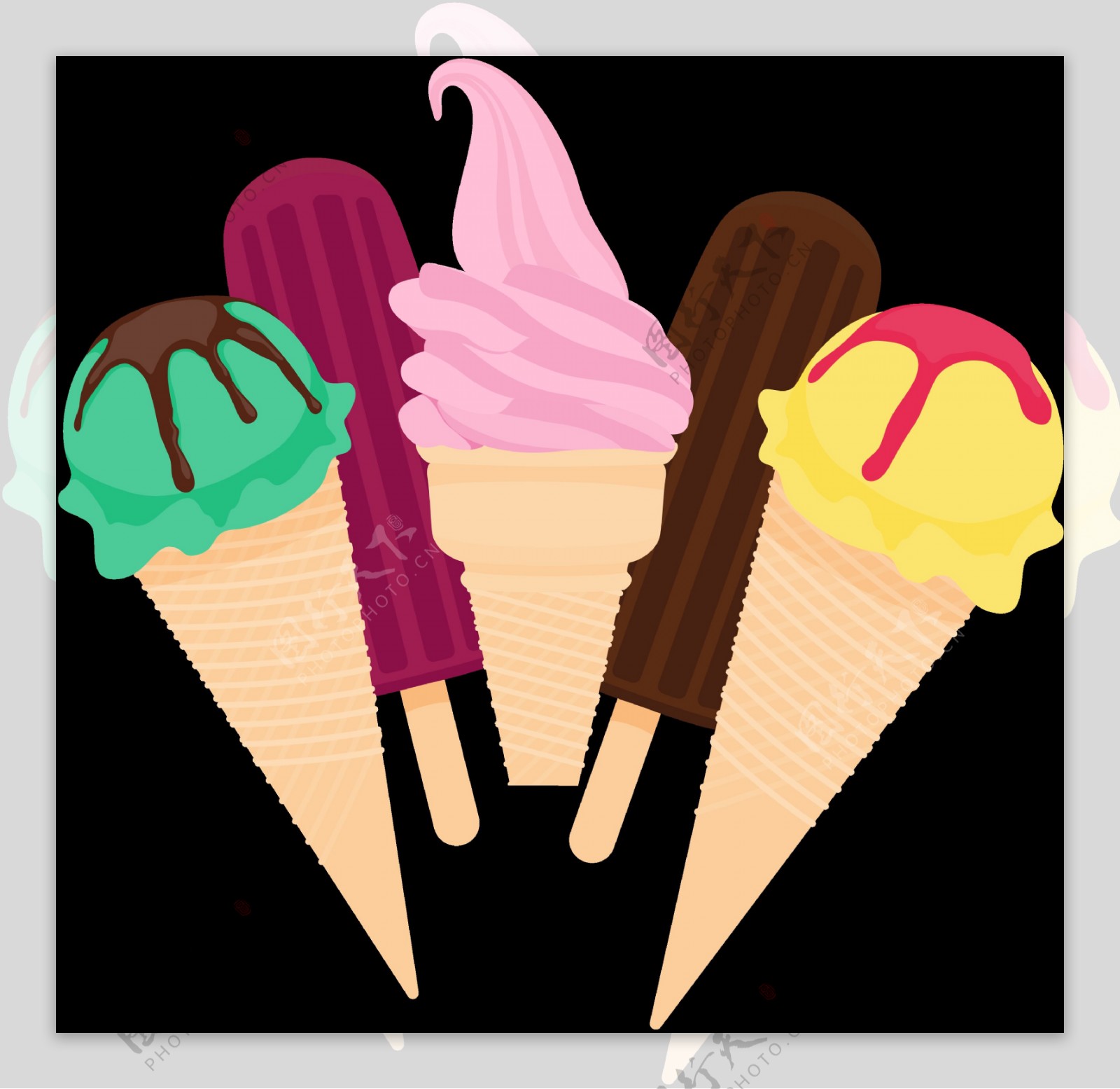 彩色冰淇淋插图免抠png透明图层素材