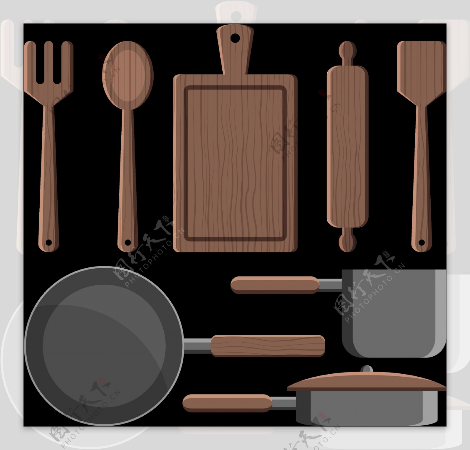 各种木质厨房用品免抠png透明图层素材