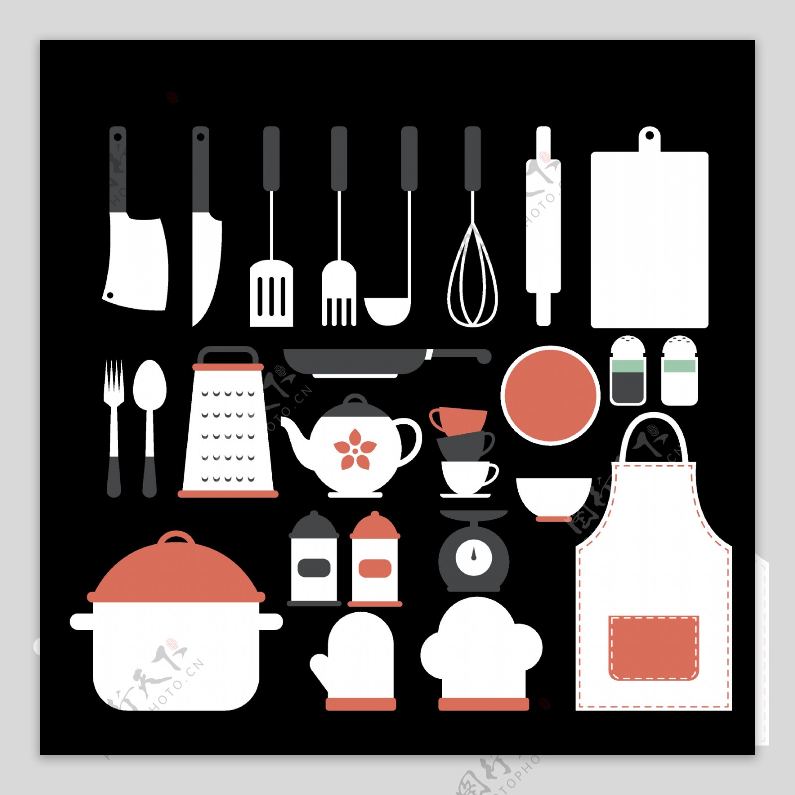 漂亮厨房用品插图免抠png透明图层素材
