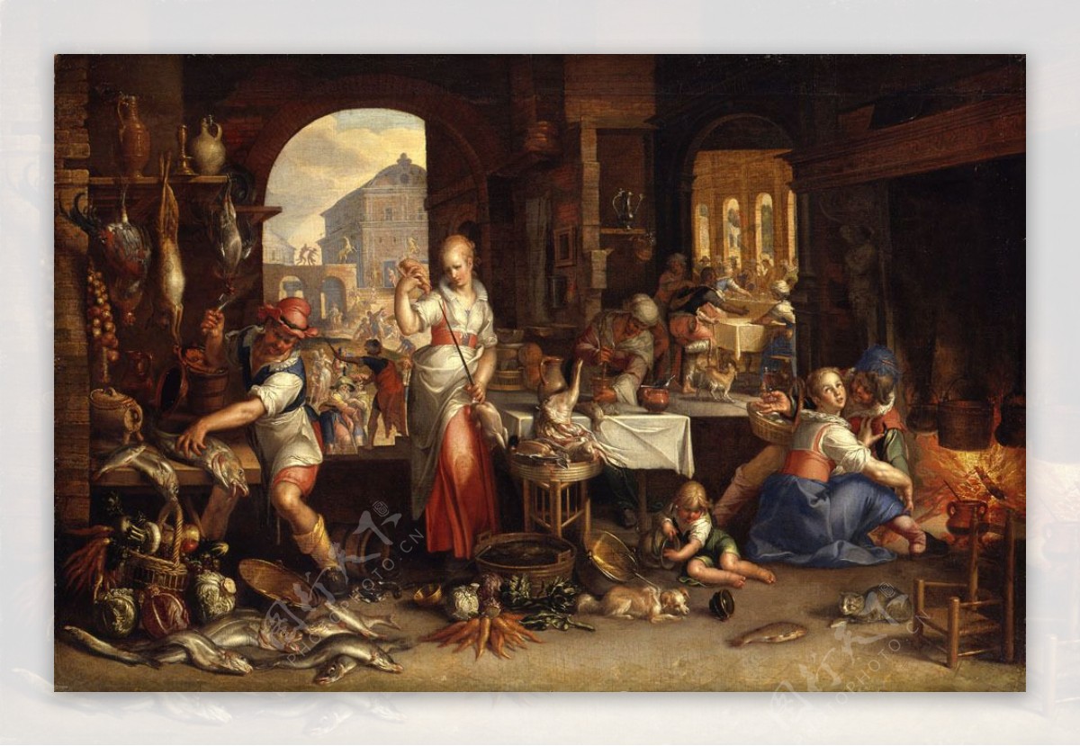 室内混乱的古代欧洲人油画图片