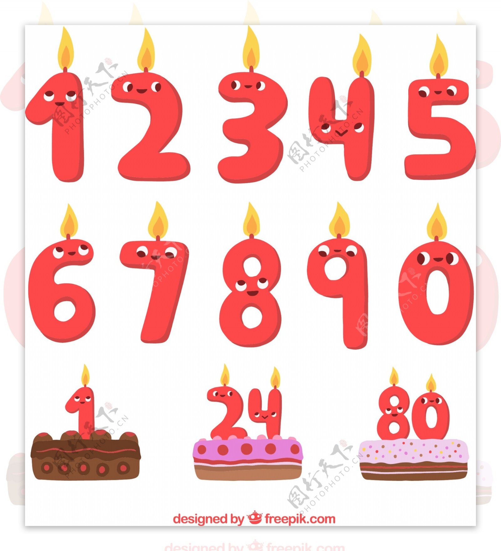 卡通生日蛋糕和数字蜡烛