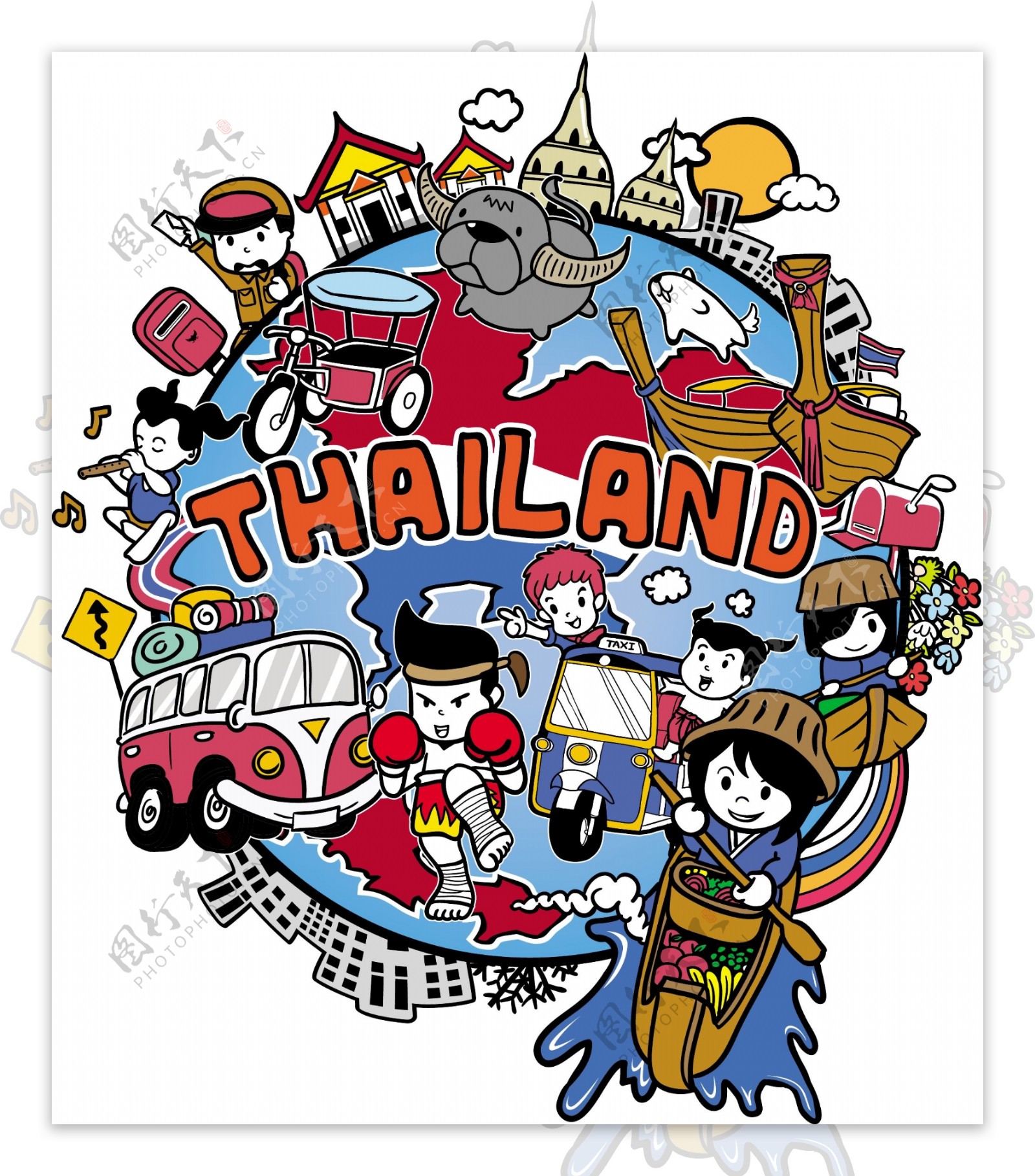 地球泰国旅游场景海报矢量素材