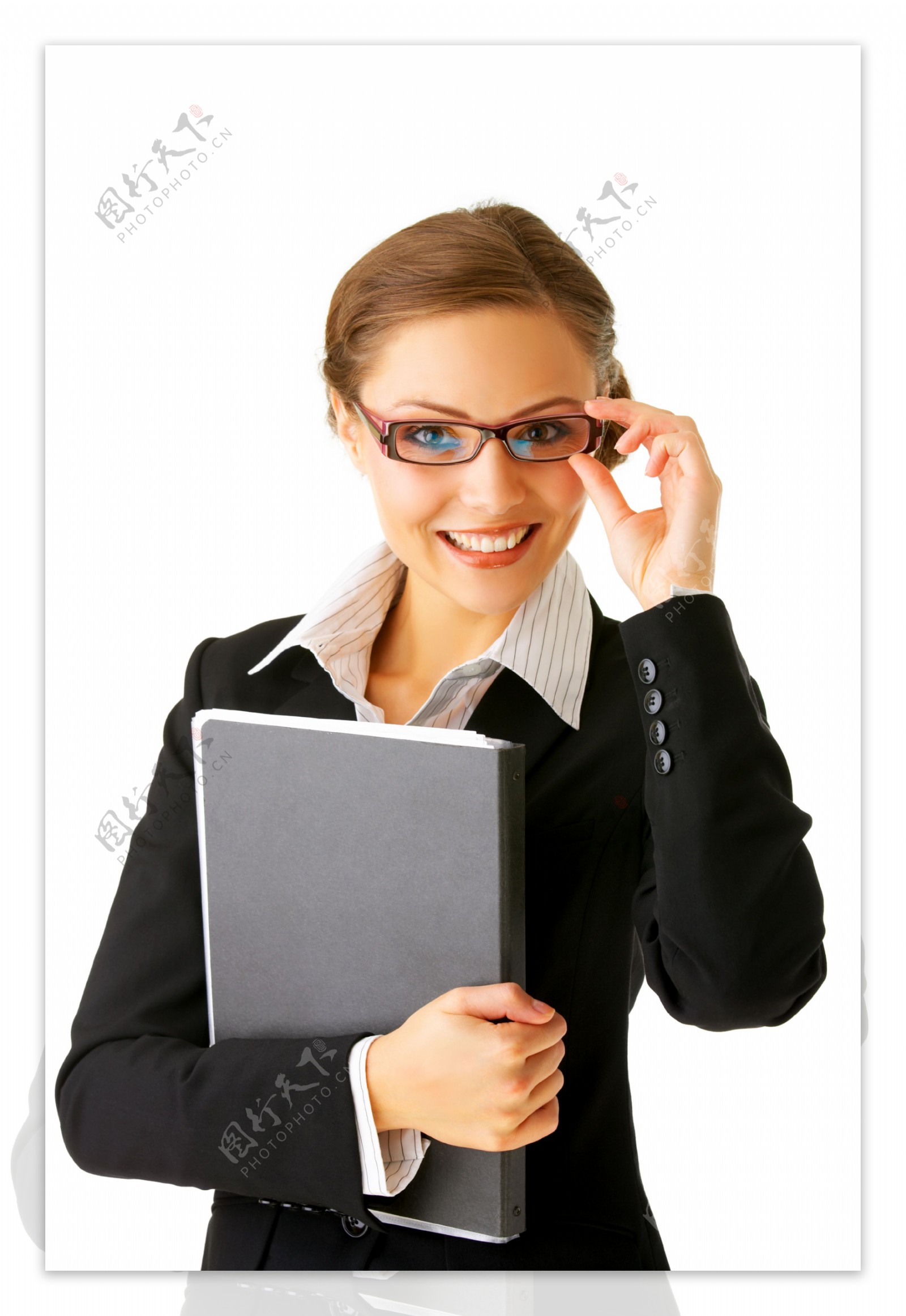 戴眼镜微笑的商务女性图片