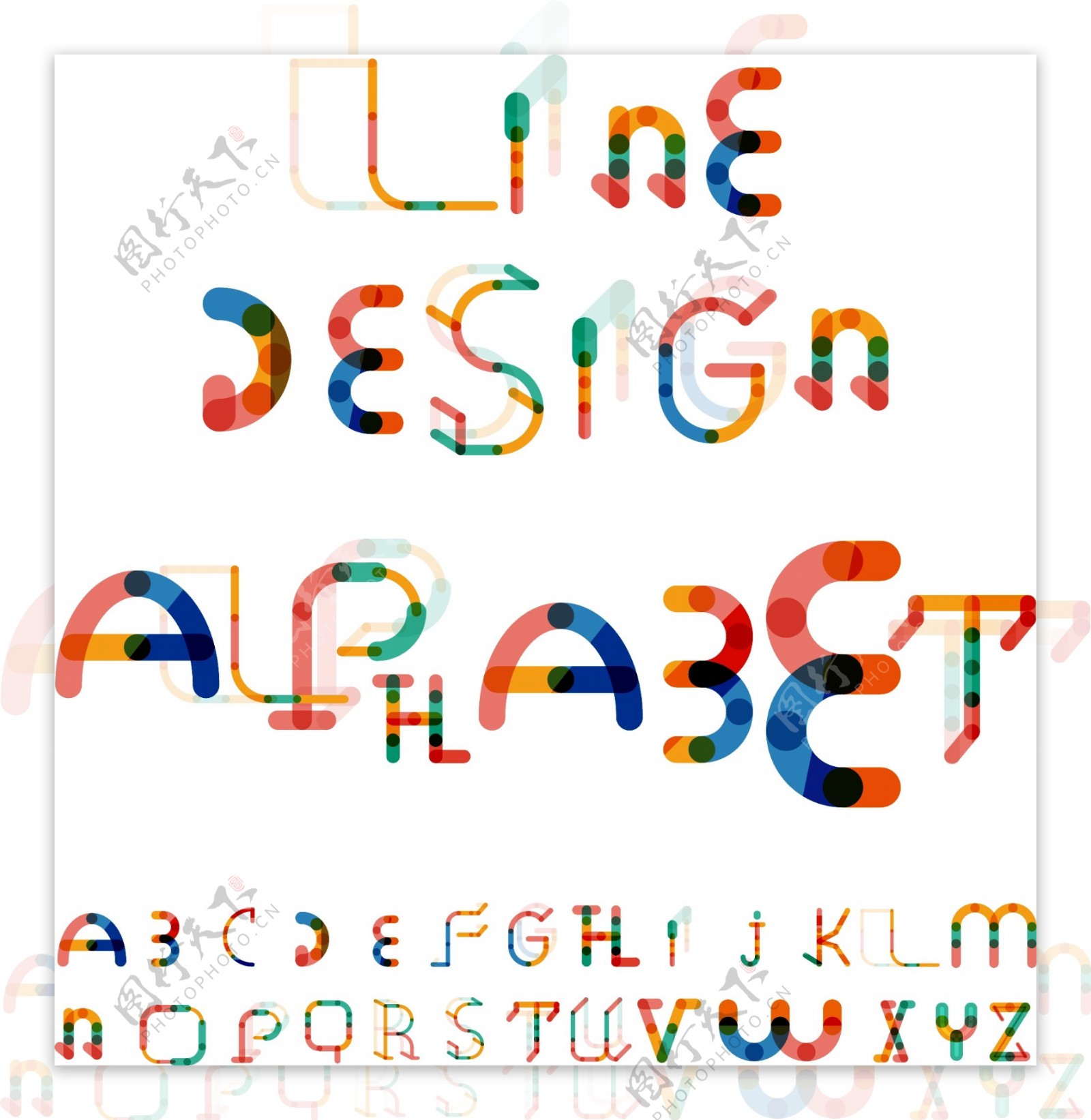 26个拼色字母设计矢量素材