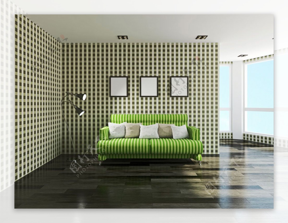 室内的绿色沙发图片