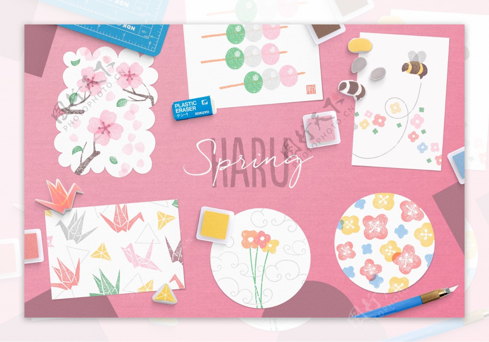 粉色樱花风格PSD设计素材合集