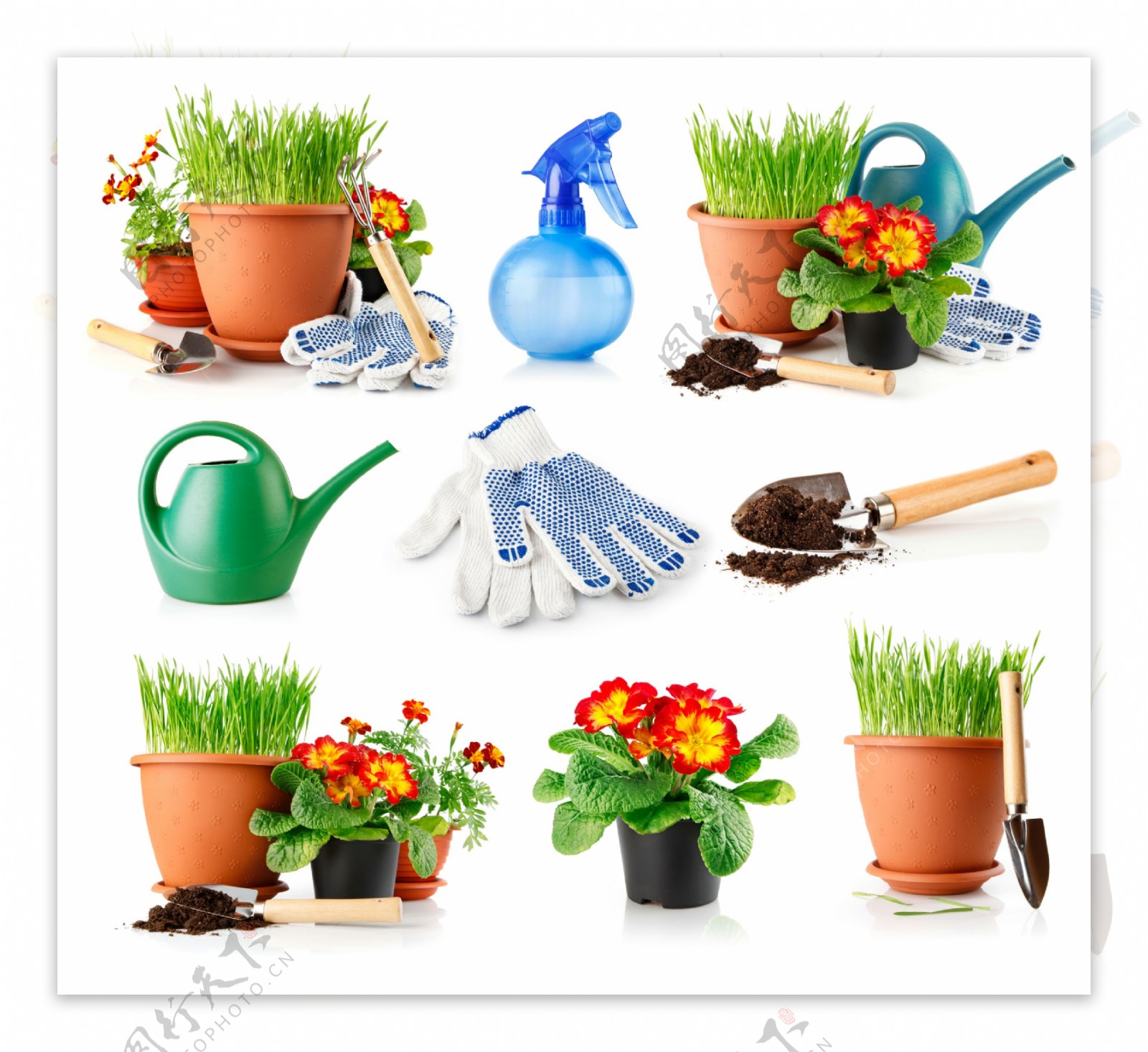 鲜花花盆与园艺工具