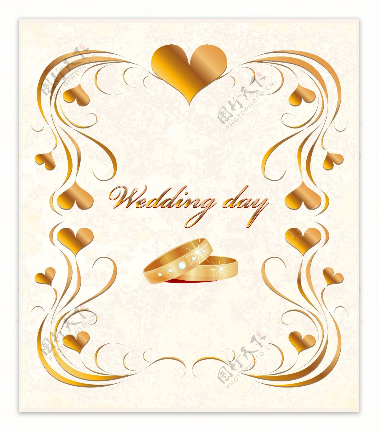 心形花纹婚礼卡片边框素材模板下载