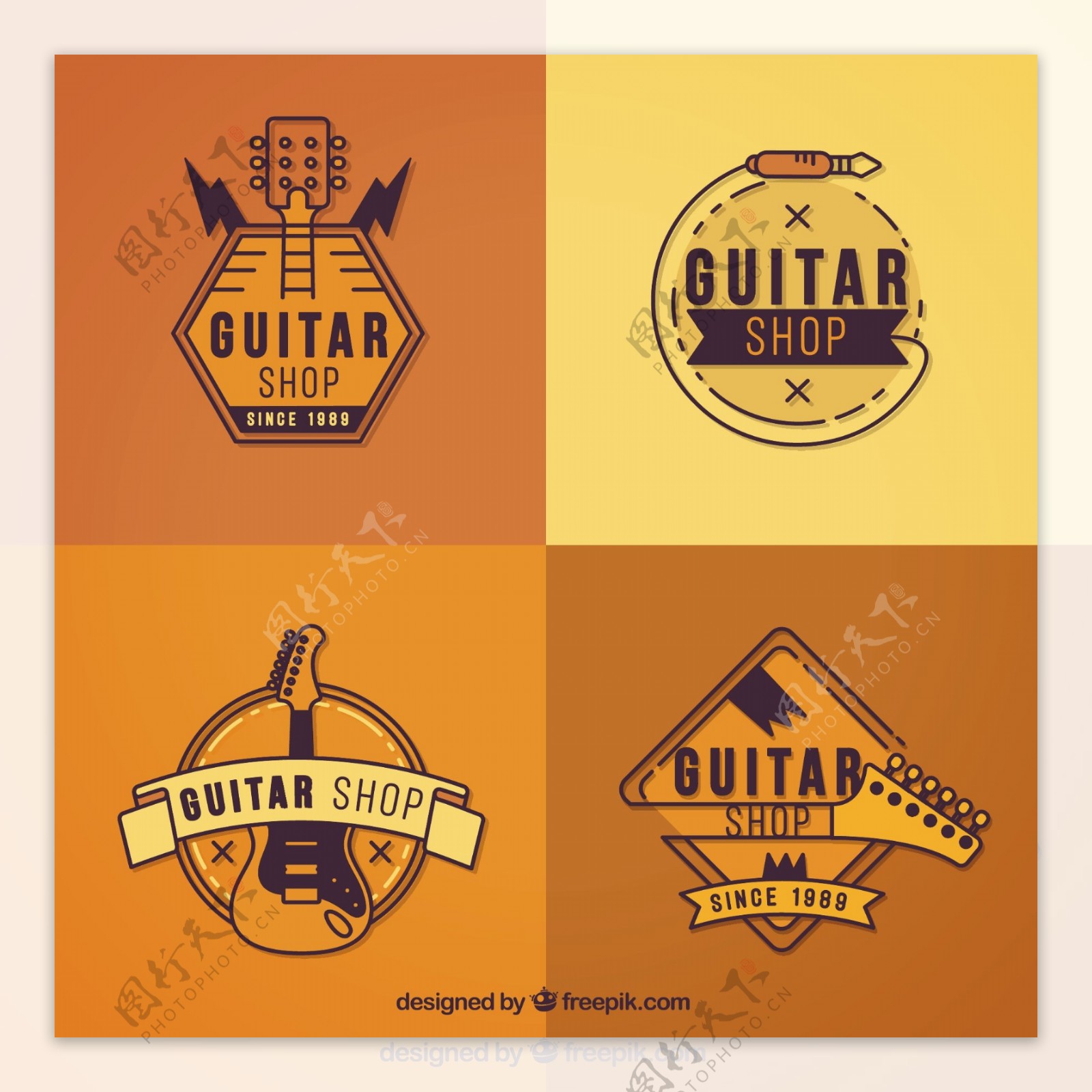 收集橙色色调的吉他标志