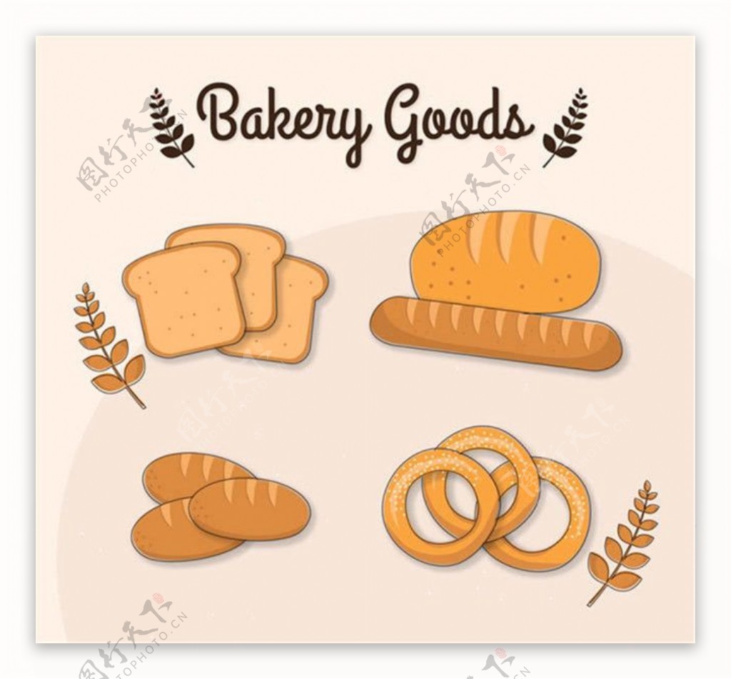 4款美味面包设计矢量图