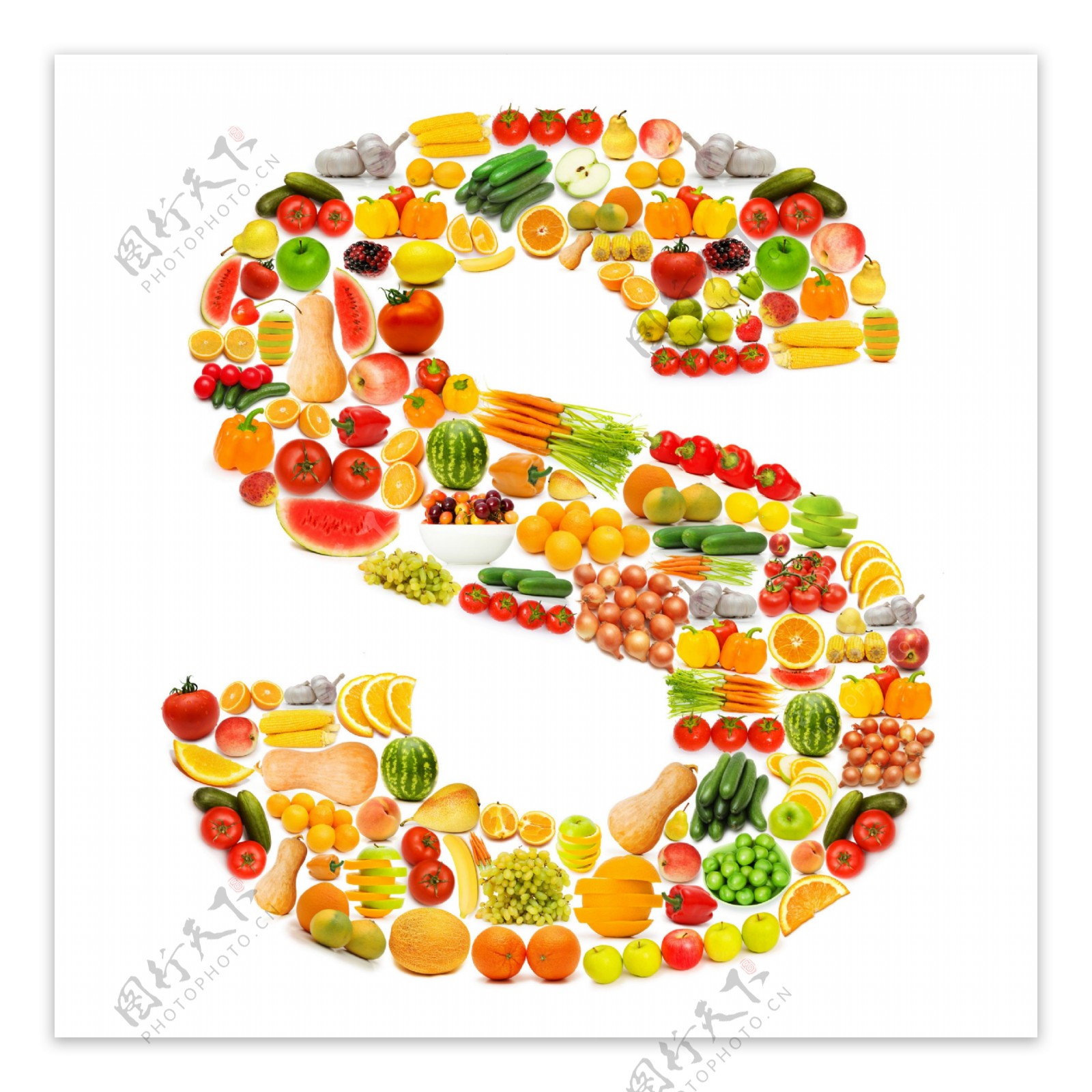 蔬菜水果组成的字母S图片
