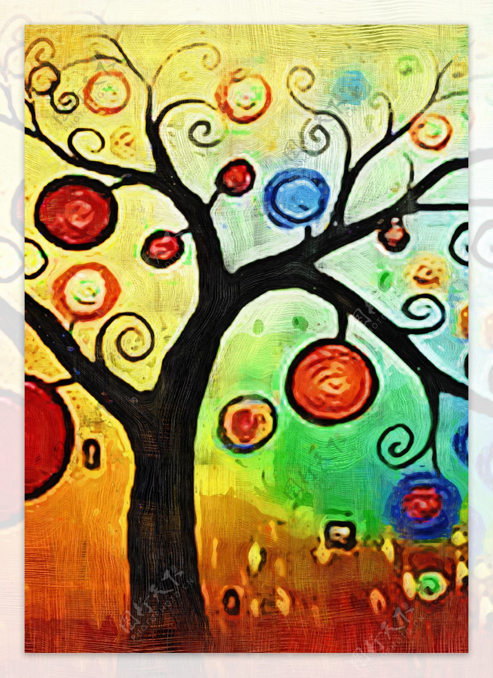创意彩色圈圈树花装饰画