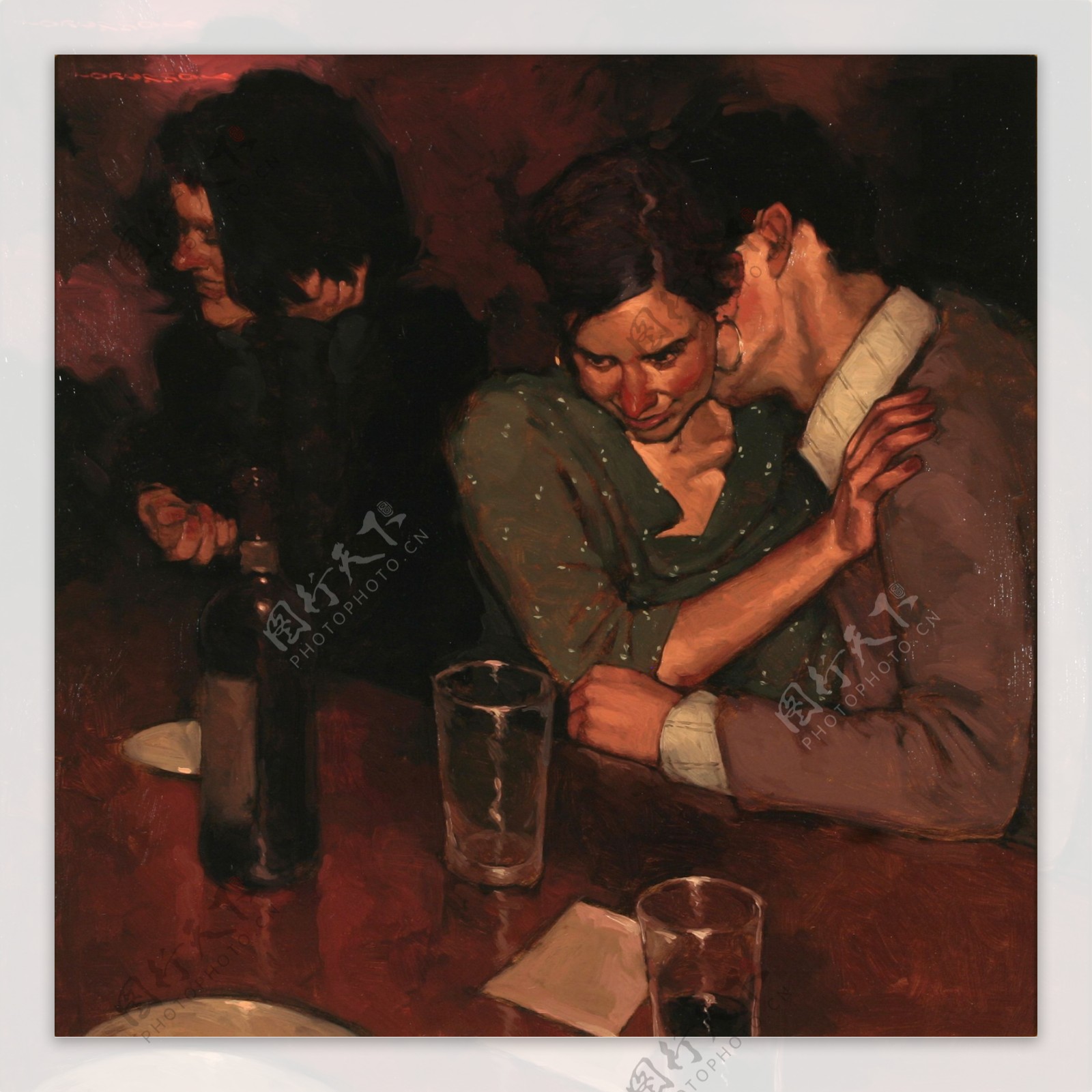 酒吧里的情侣油画图片