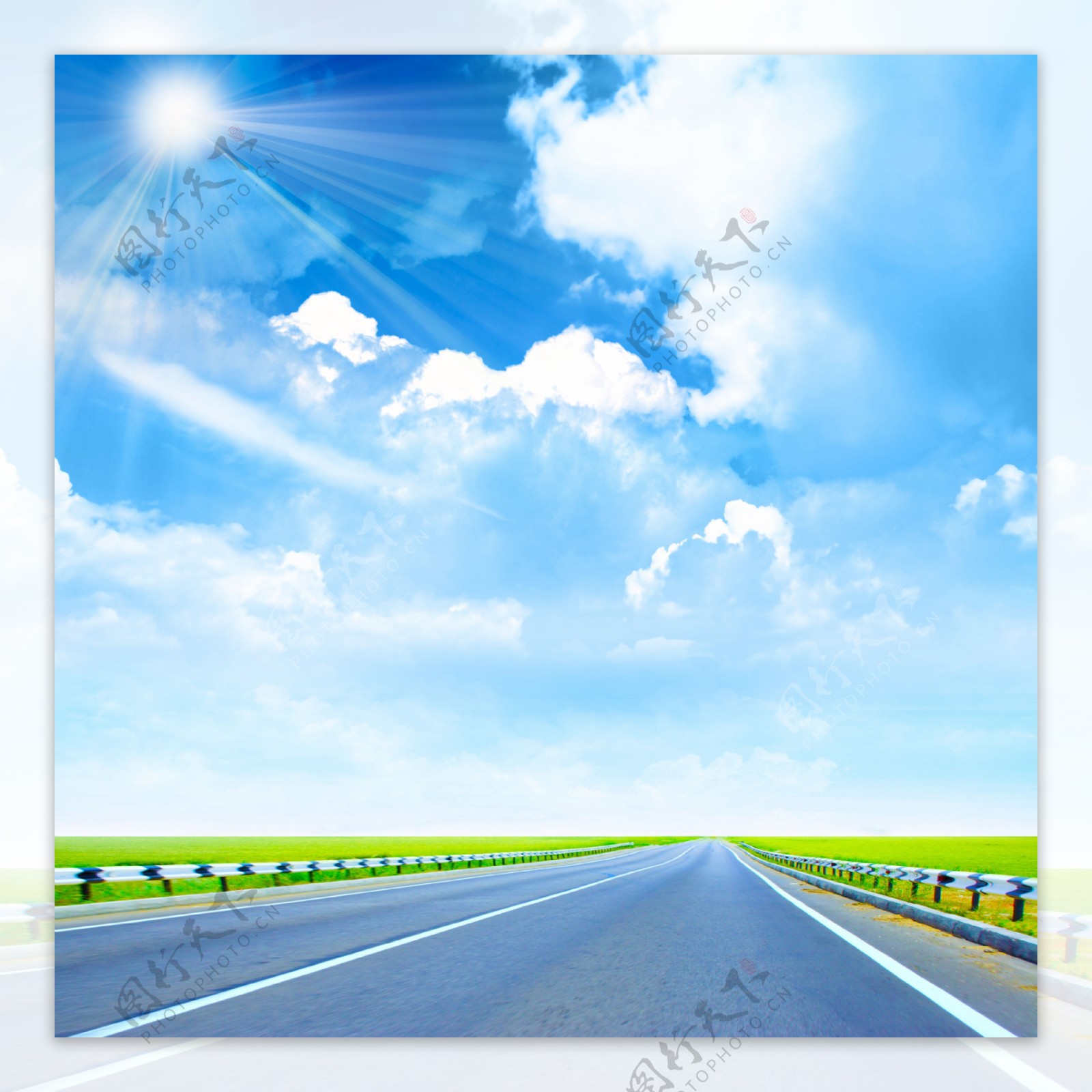 蓝天白云与马路风景图片