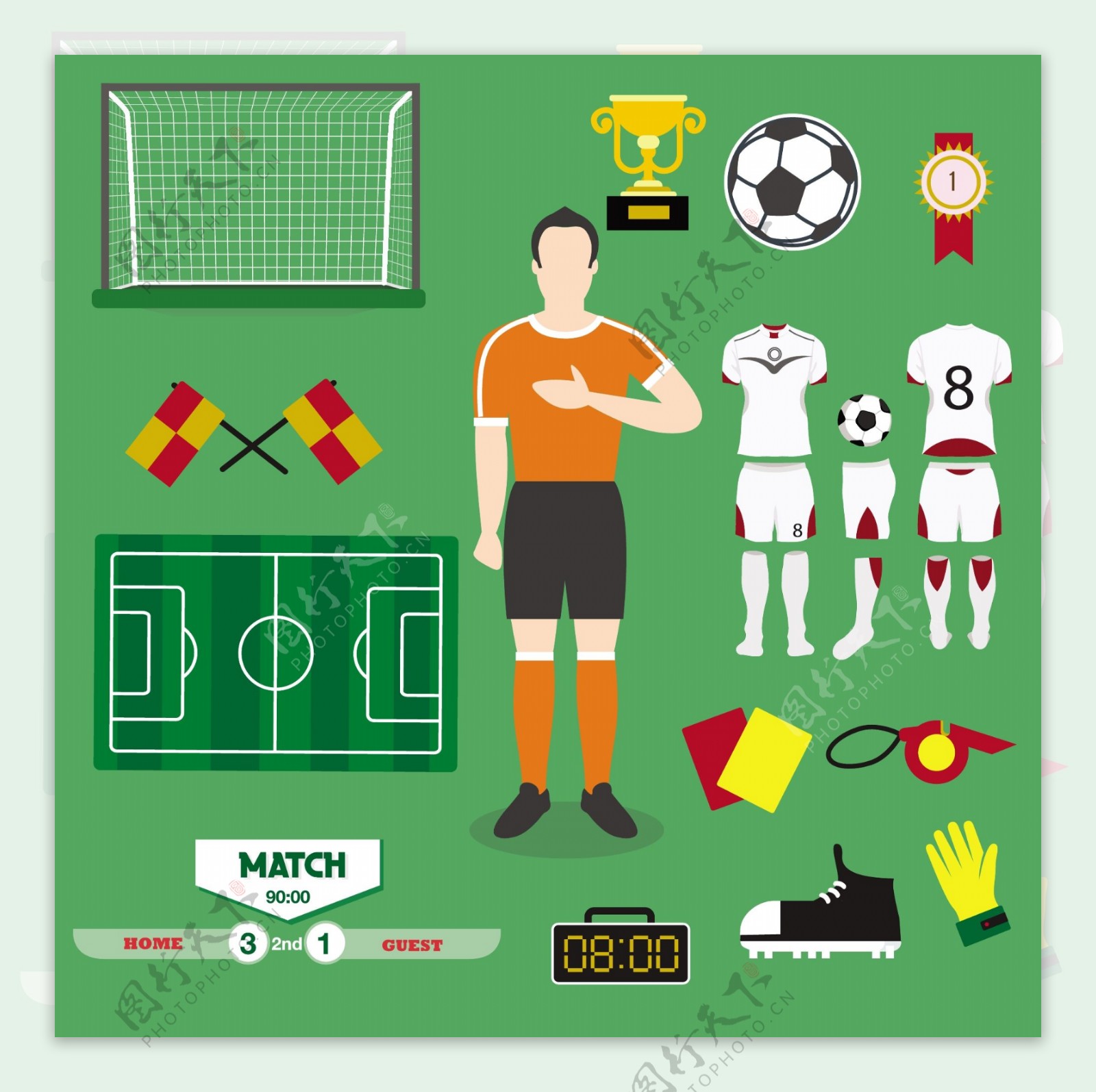 足球图标说明各种颜色的象征自由向量