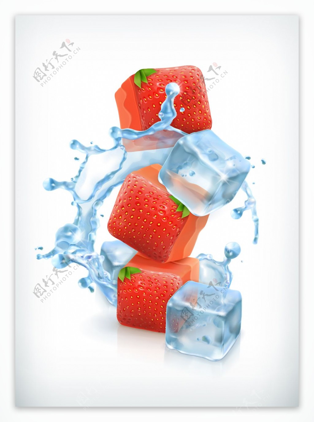 清新草莓和冰块元素