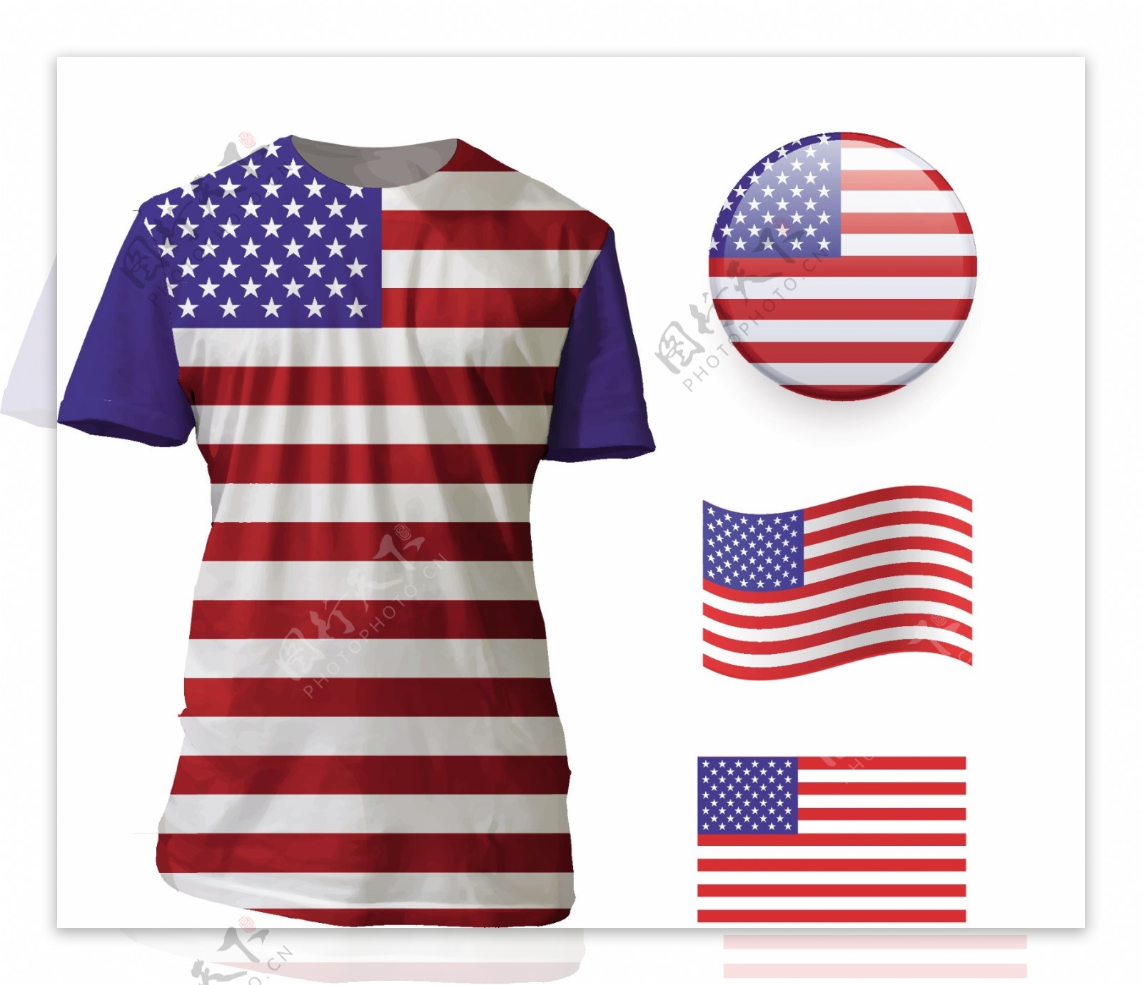 美国国旗t恤衫模板矢量素材