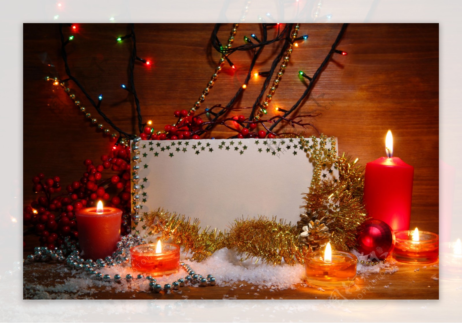 圣诞卡片与蜡烛图片