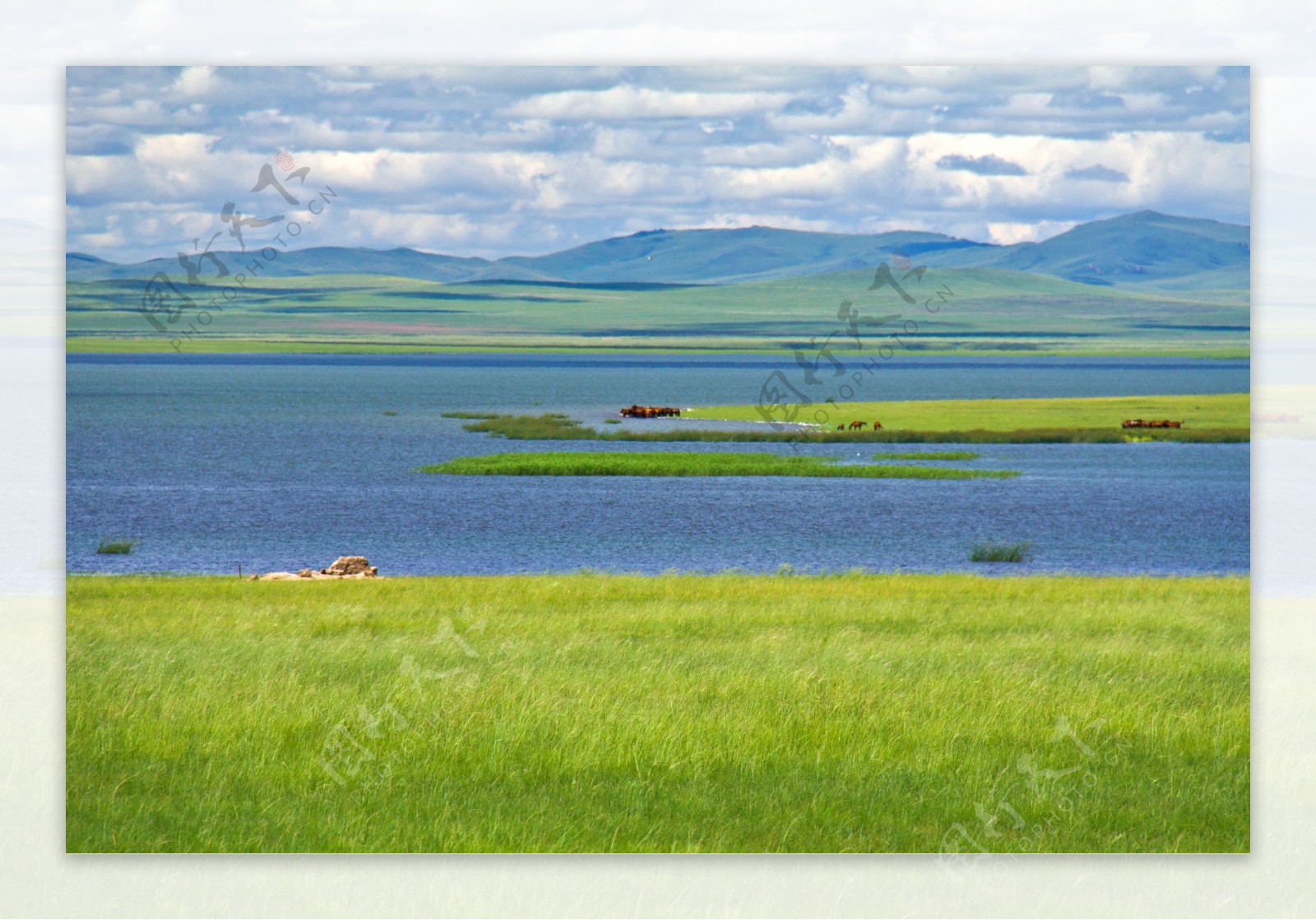 草原湖泊风景图片