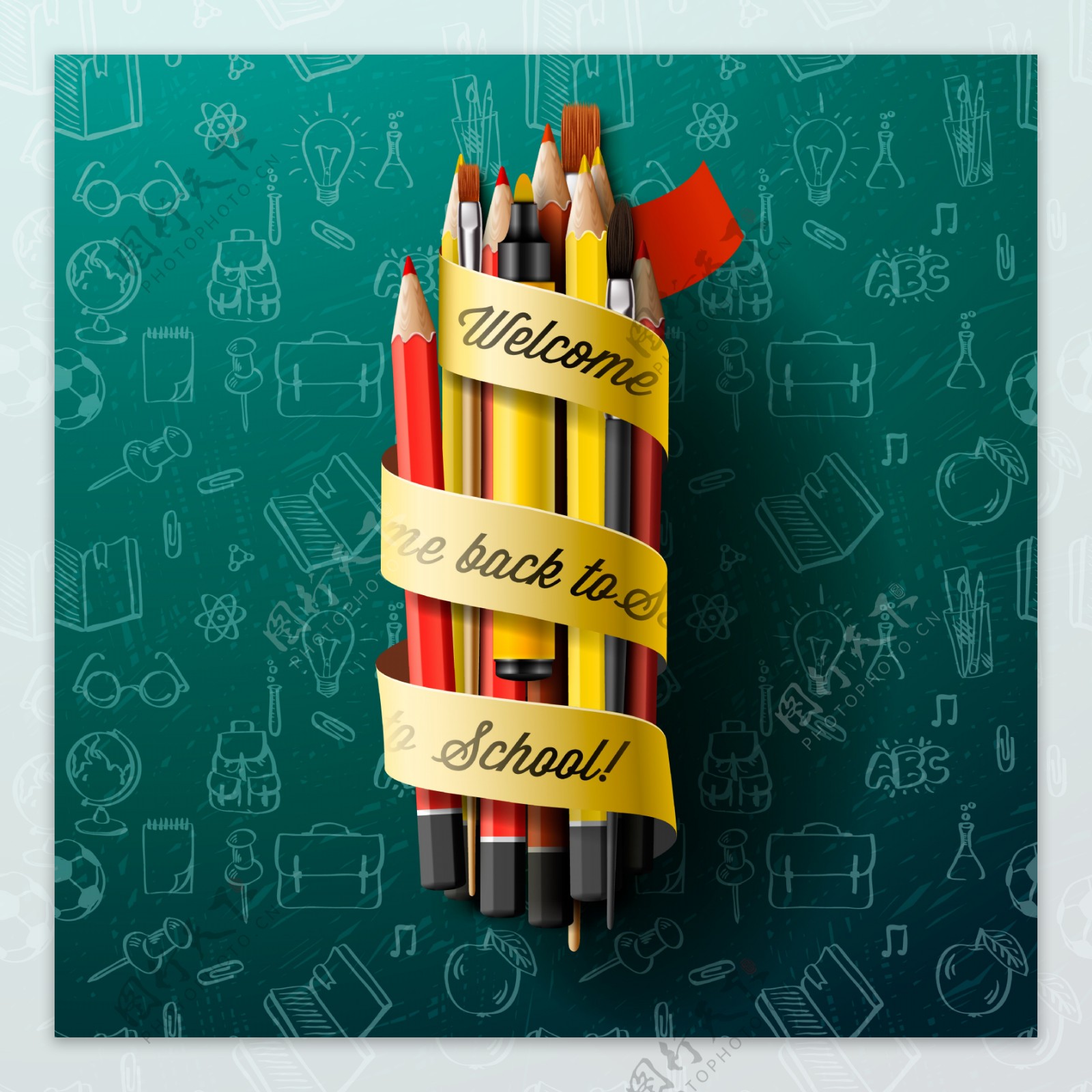 捆绑起来的铅笔与画笔图片
