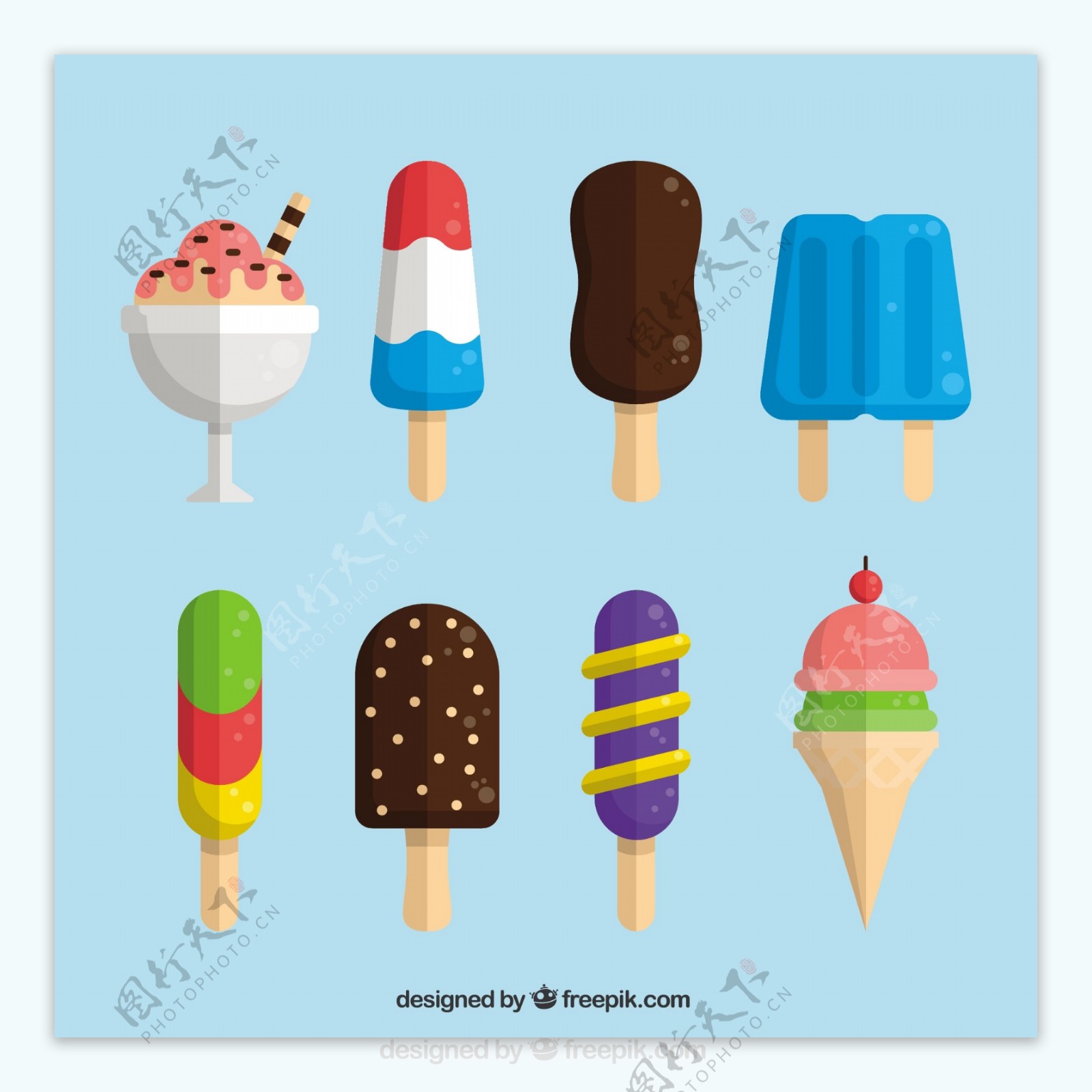 扁平风格美味冰淇淋雪糕平面设计图标