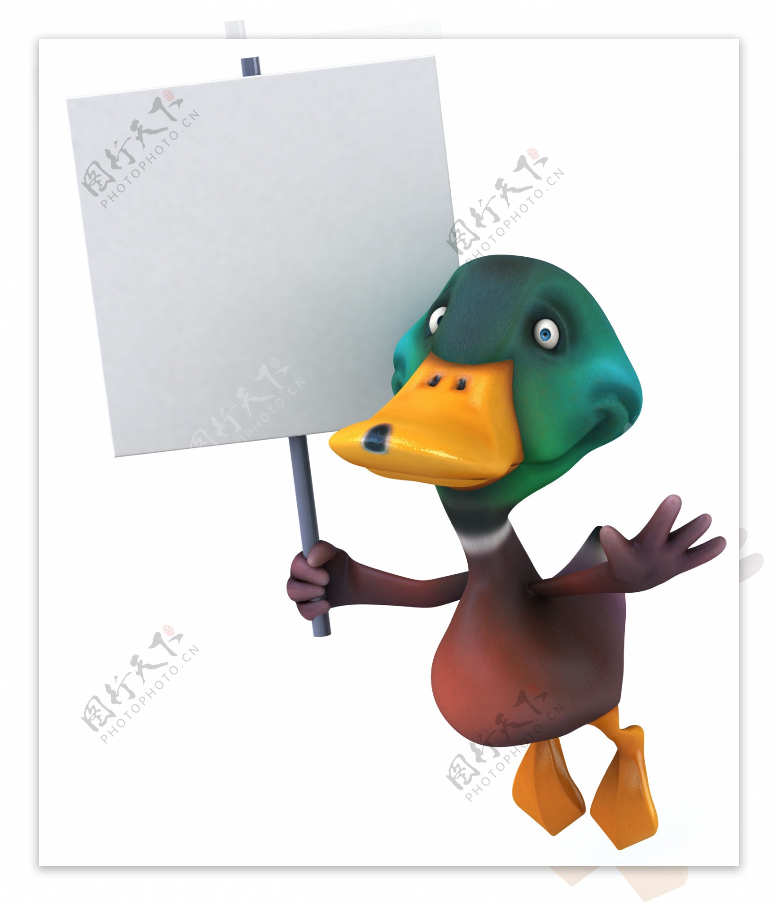 3D卡通鸭子与广告牌图片