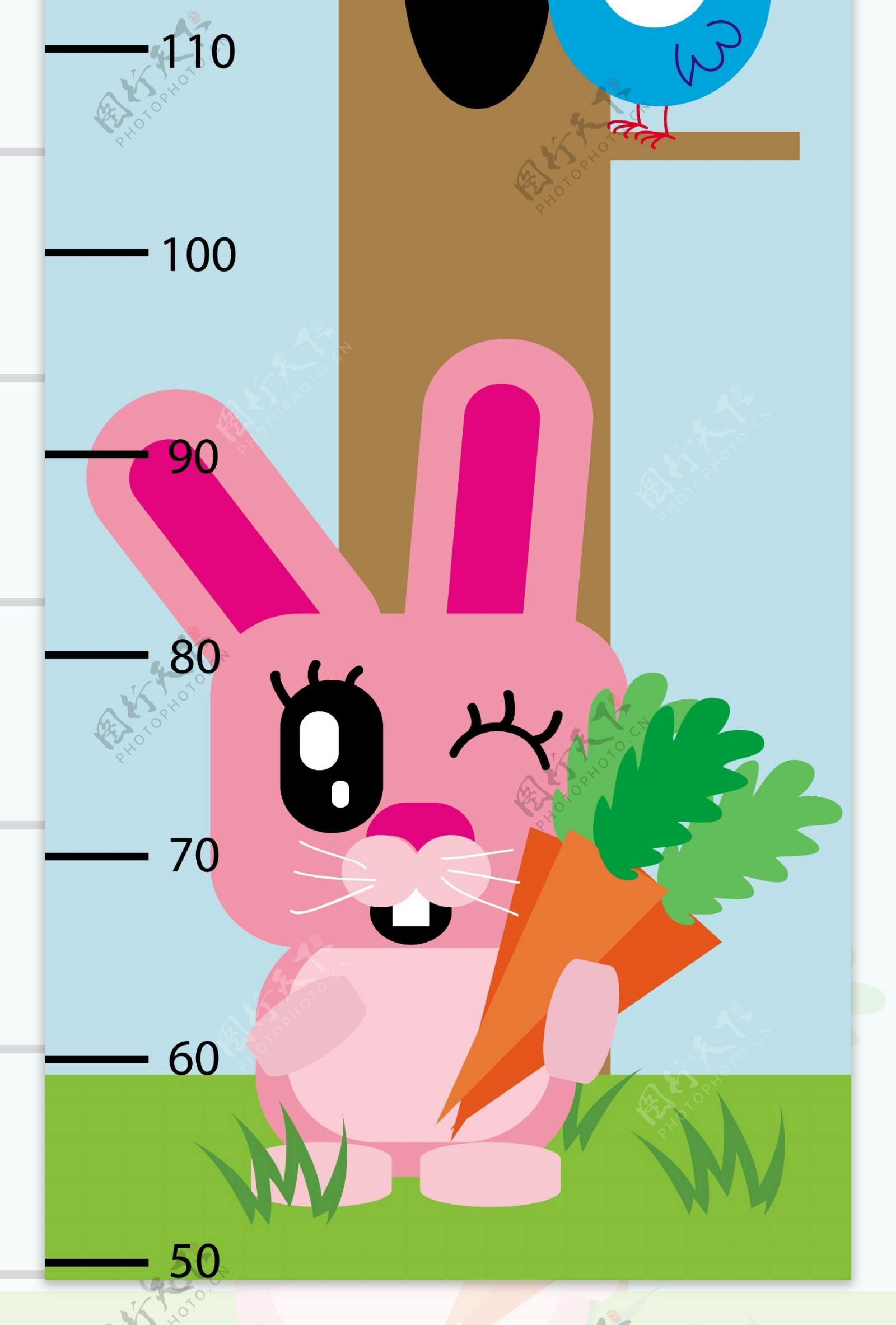 卡通兔子量身高尺设计矢量素材