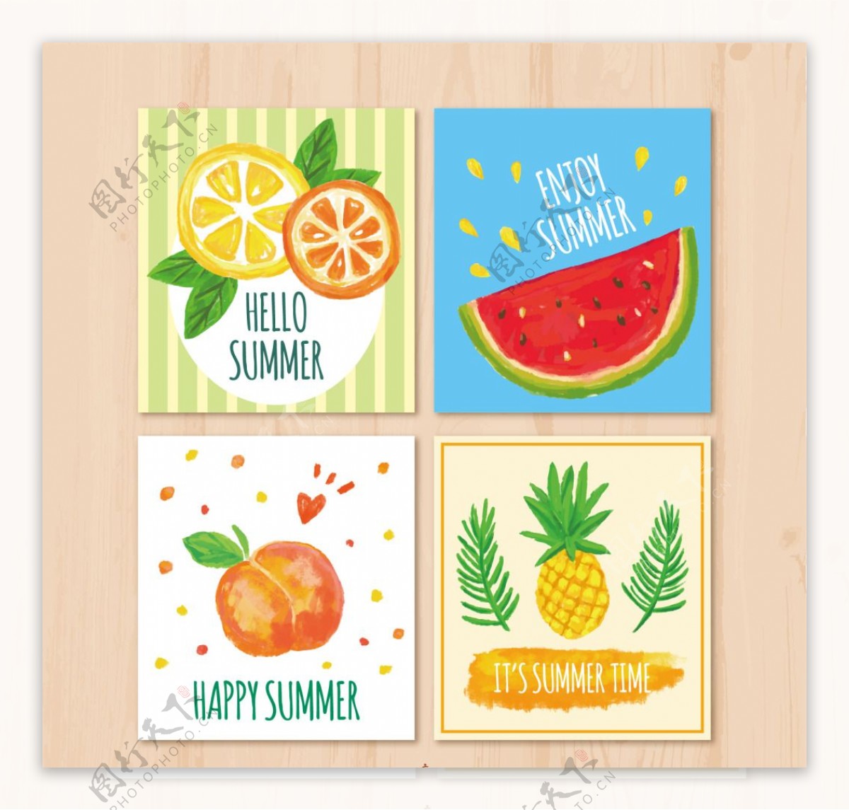 水彩水果夏季卡片