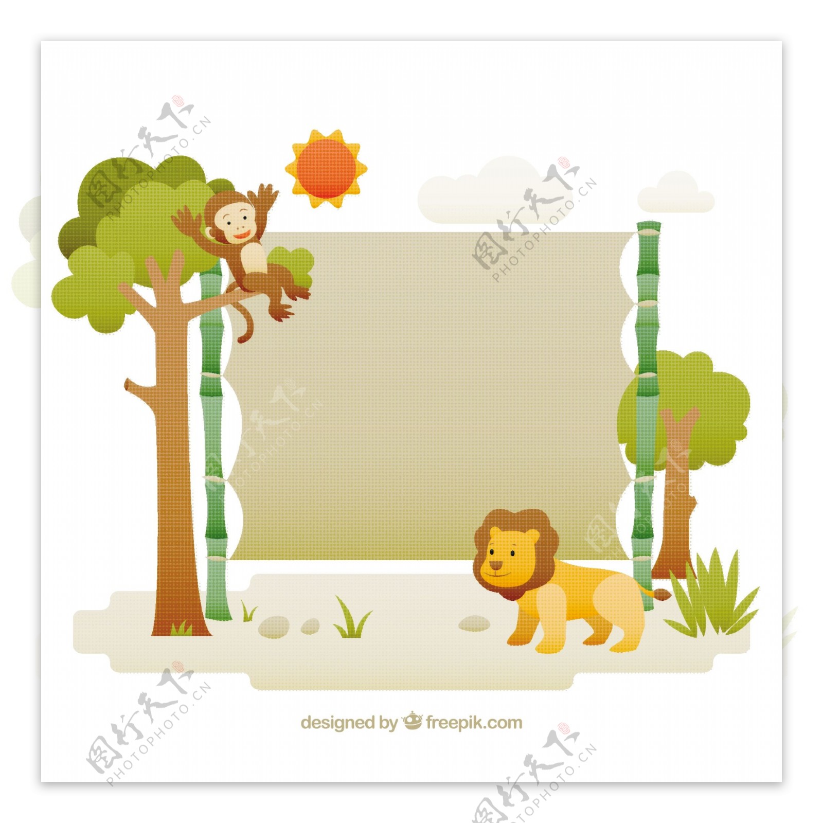 猴子和狮子的野生景观