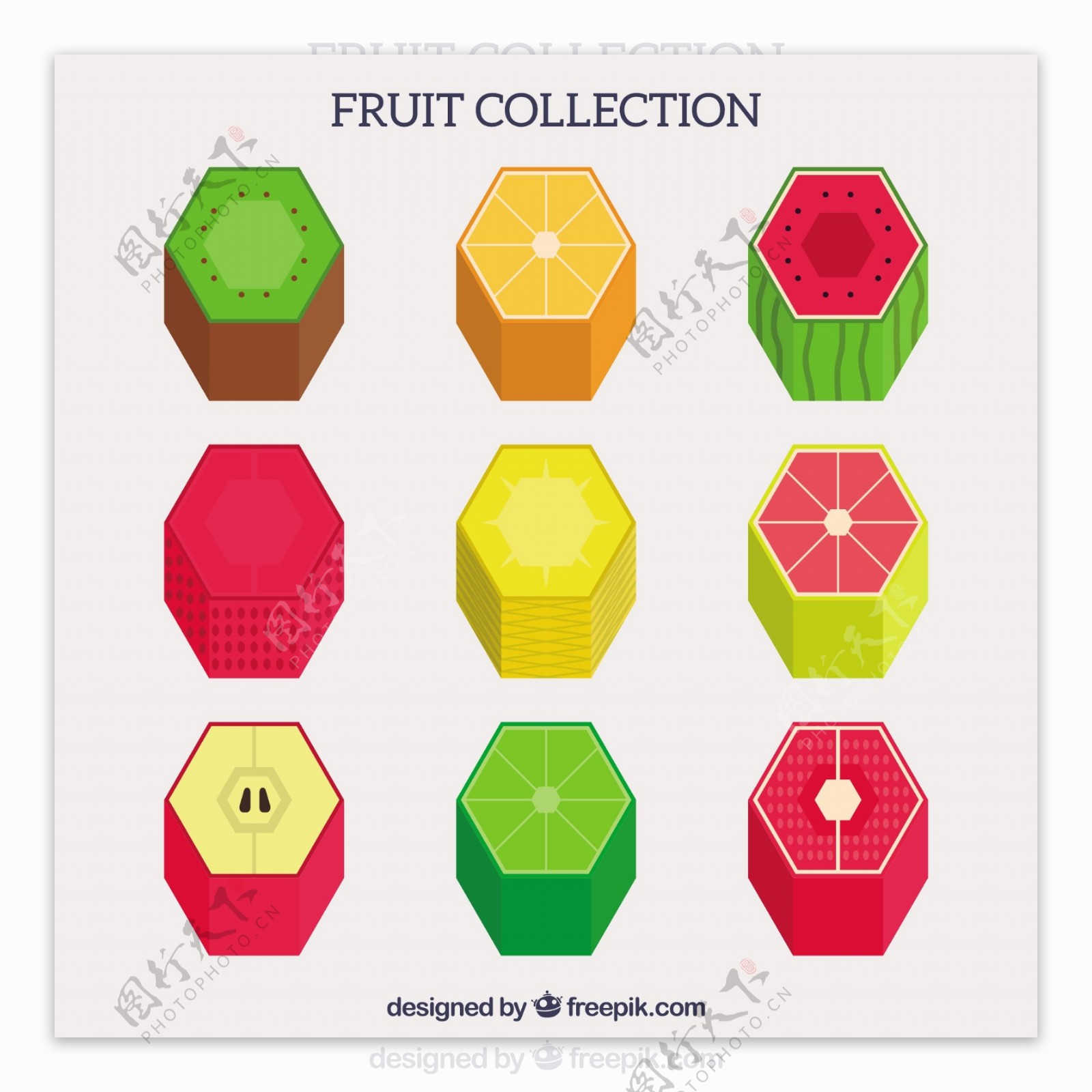 彩色几何形状水果图标集合