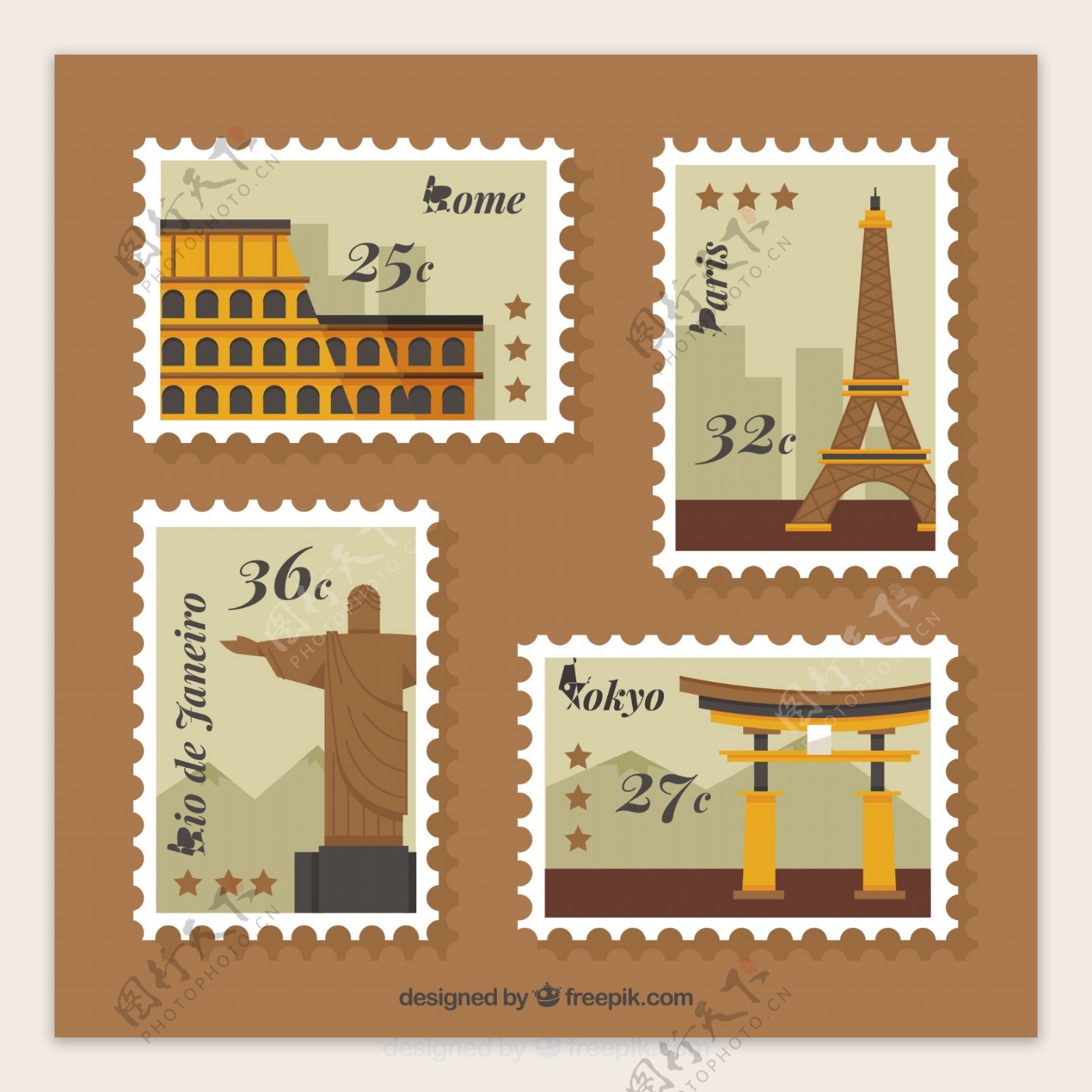 四个城市邮票图标