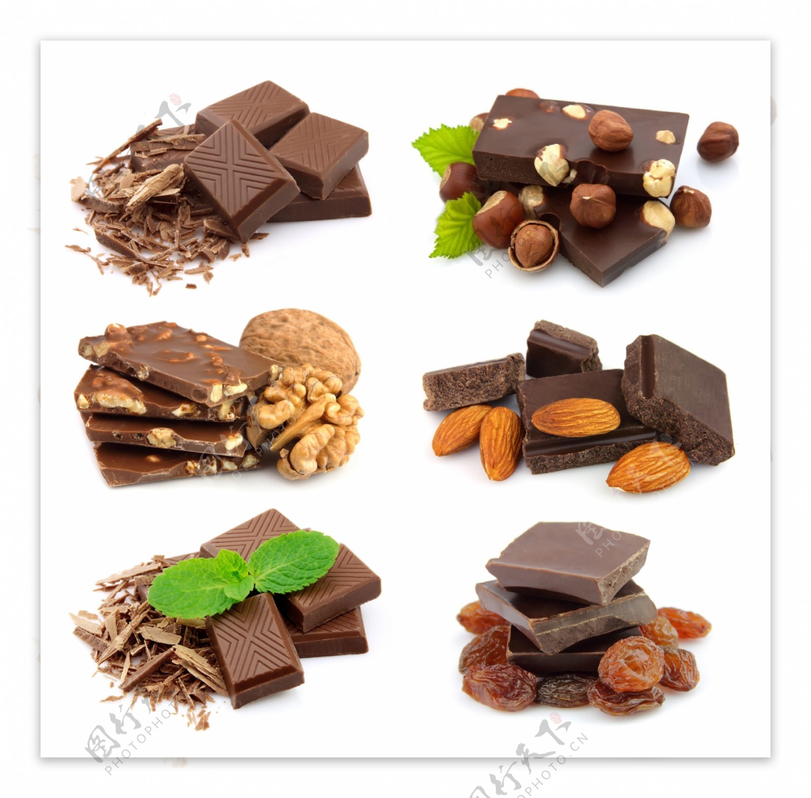 巧克力和坚果绿叶图片