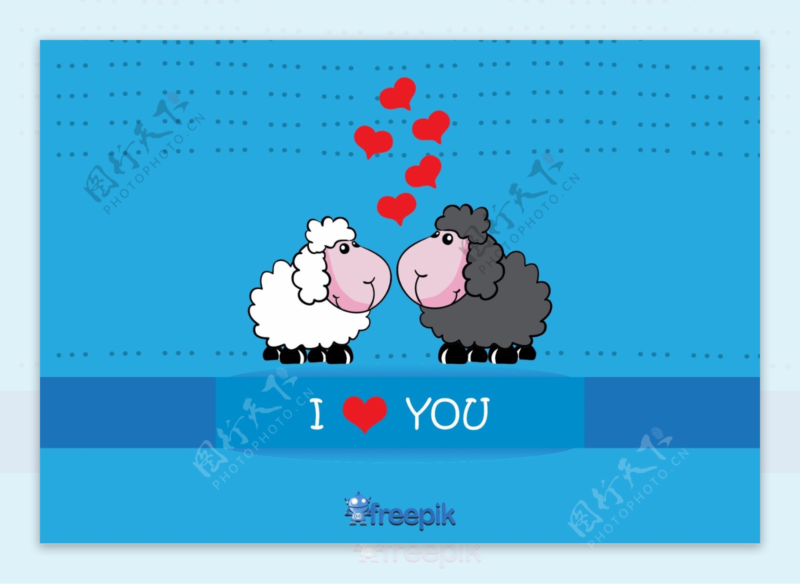 卡通羊接吻情人卡设计
