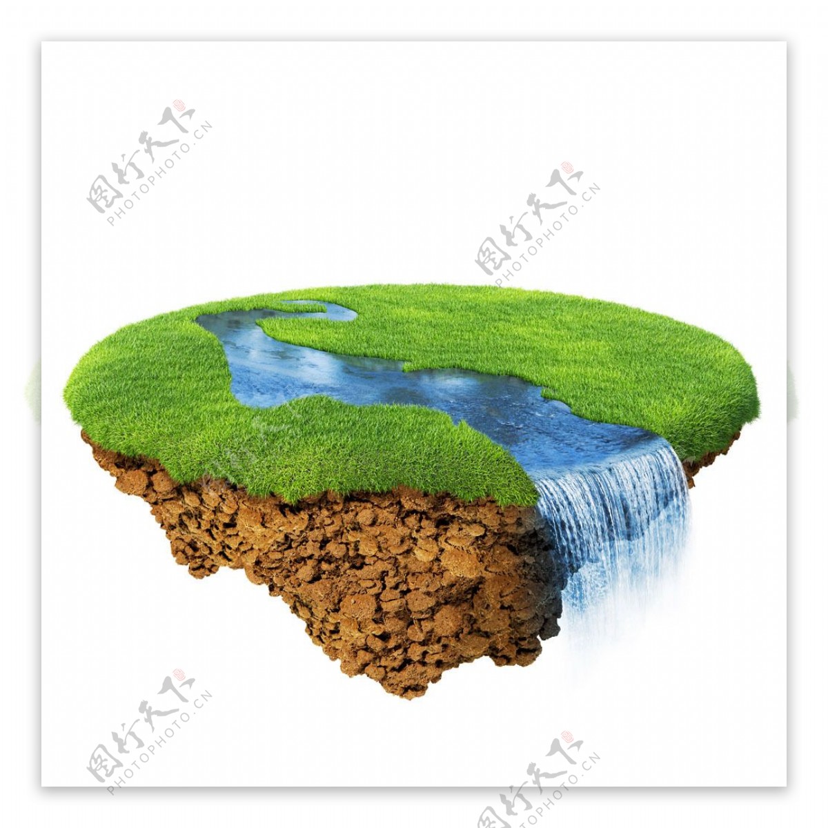 绿色飘浮岛与小溪图片