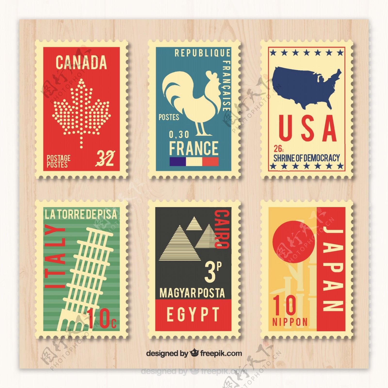 复古风格城市邮票
