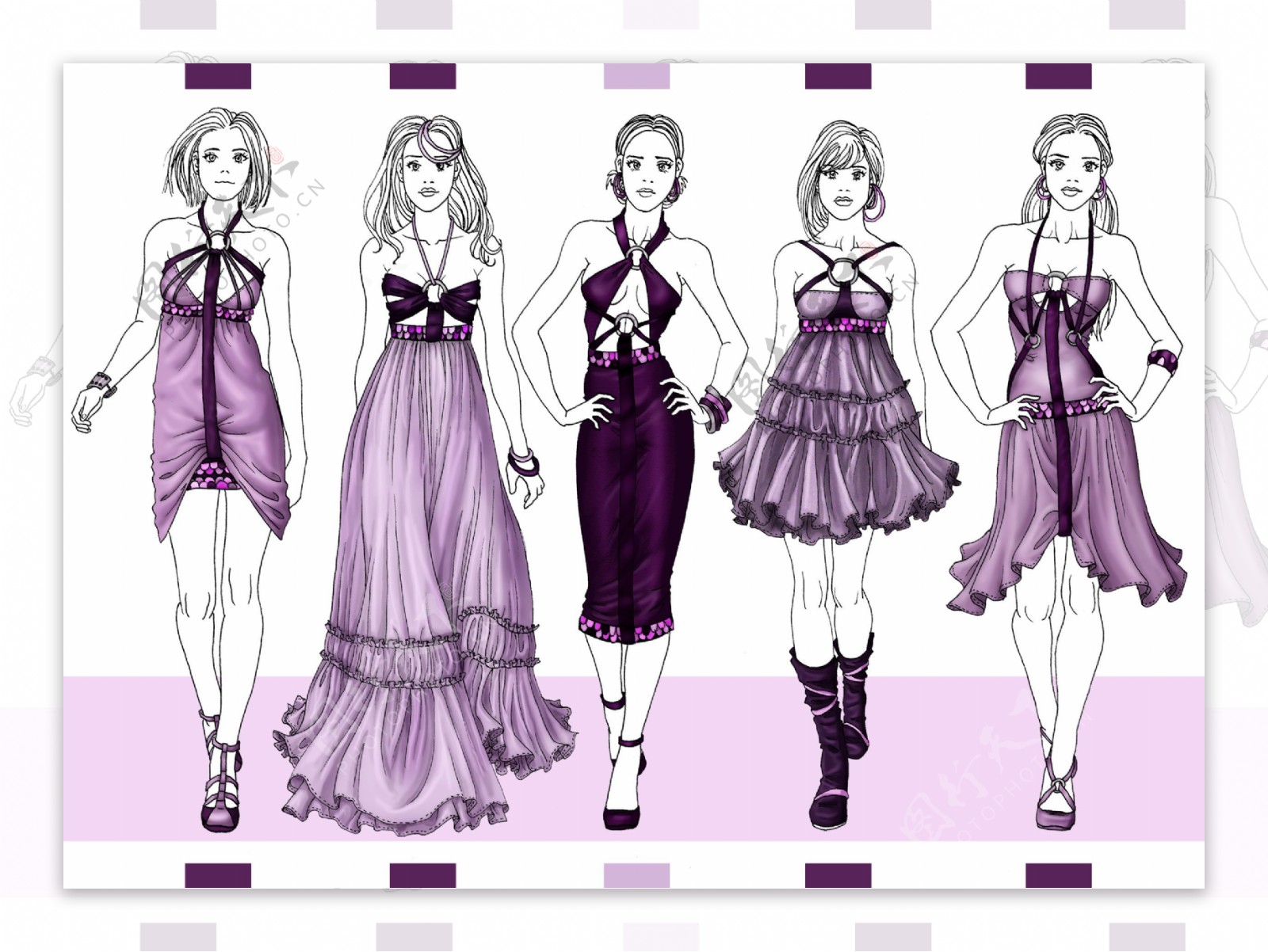 5款紫色晚宴礼服设计图
