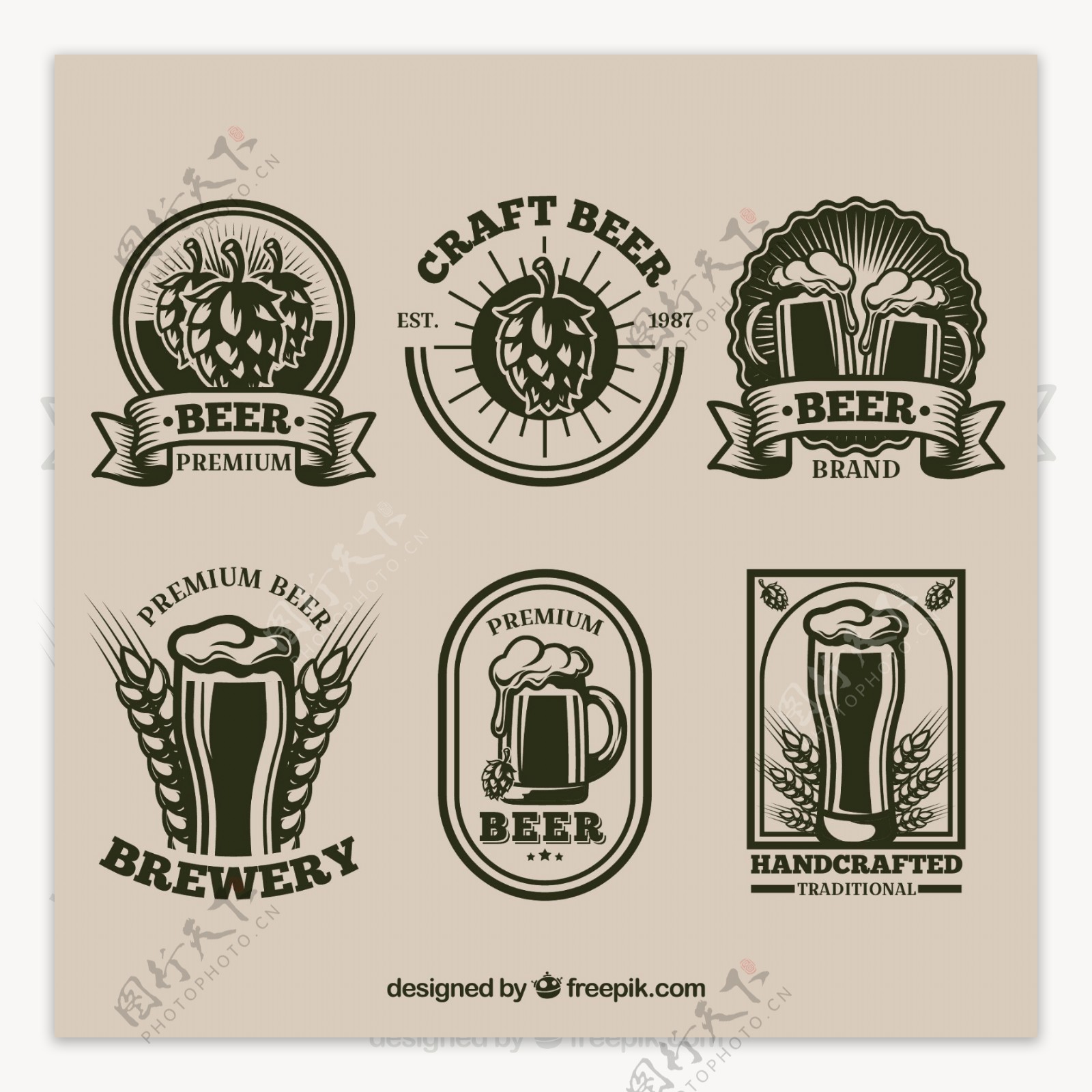 复古风格啤酒贴图标