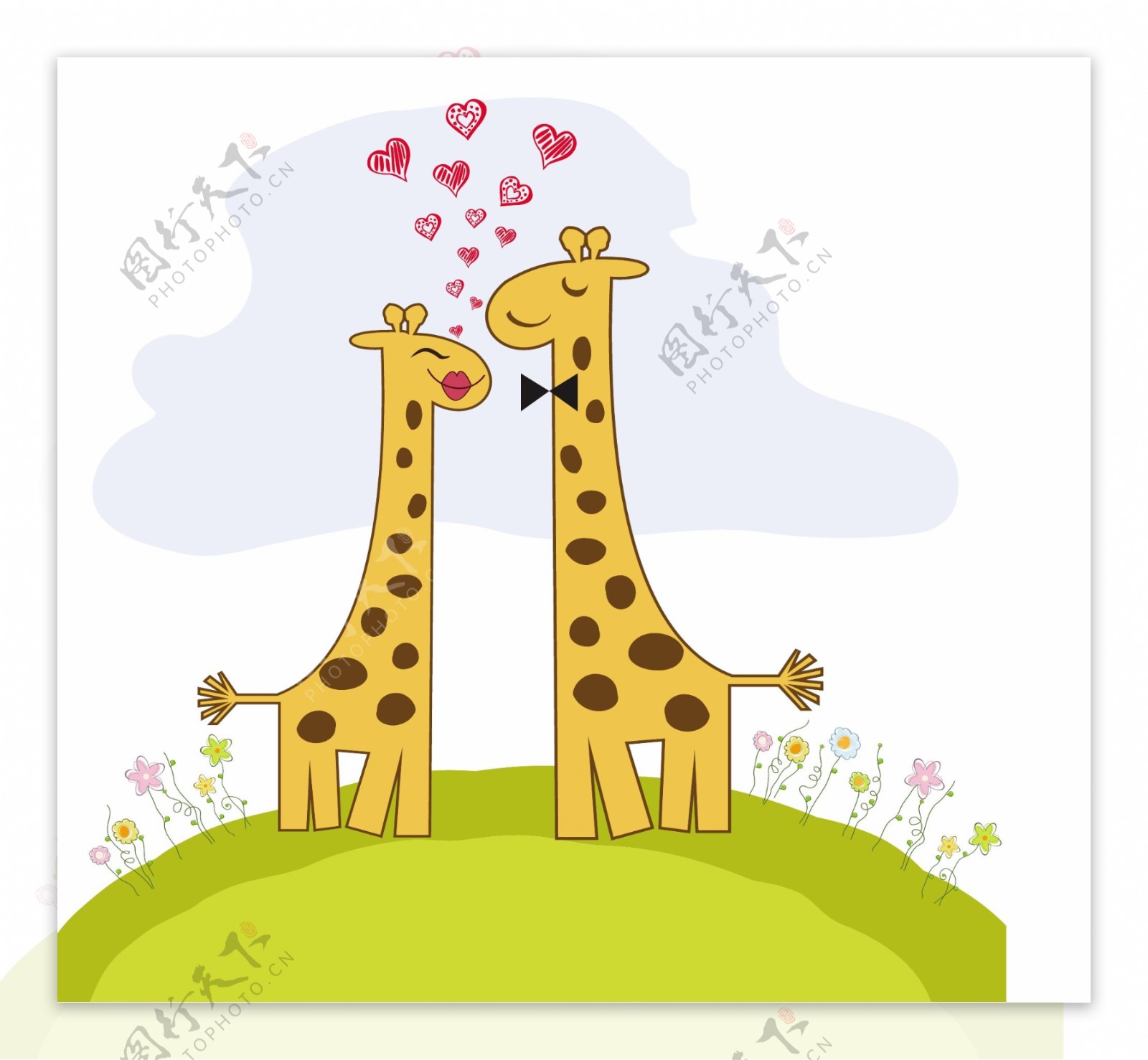 有趣的长颈鹿夫妇在爱的情人节卡