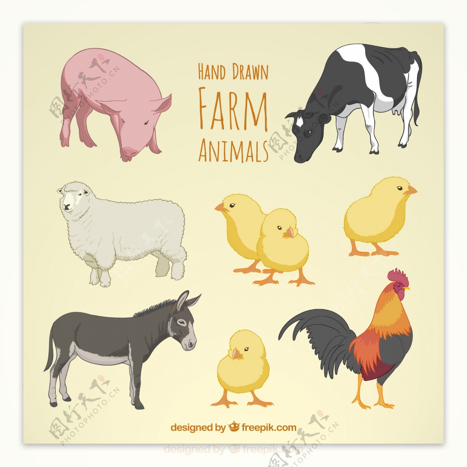 手工绘制农场动物