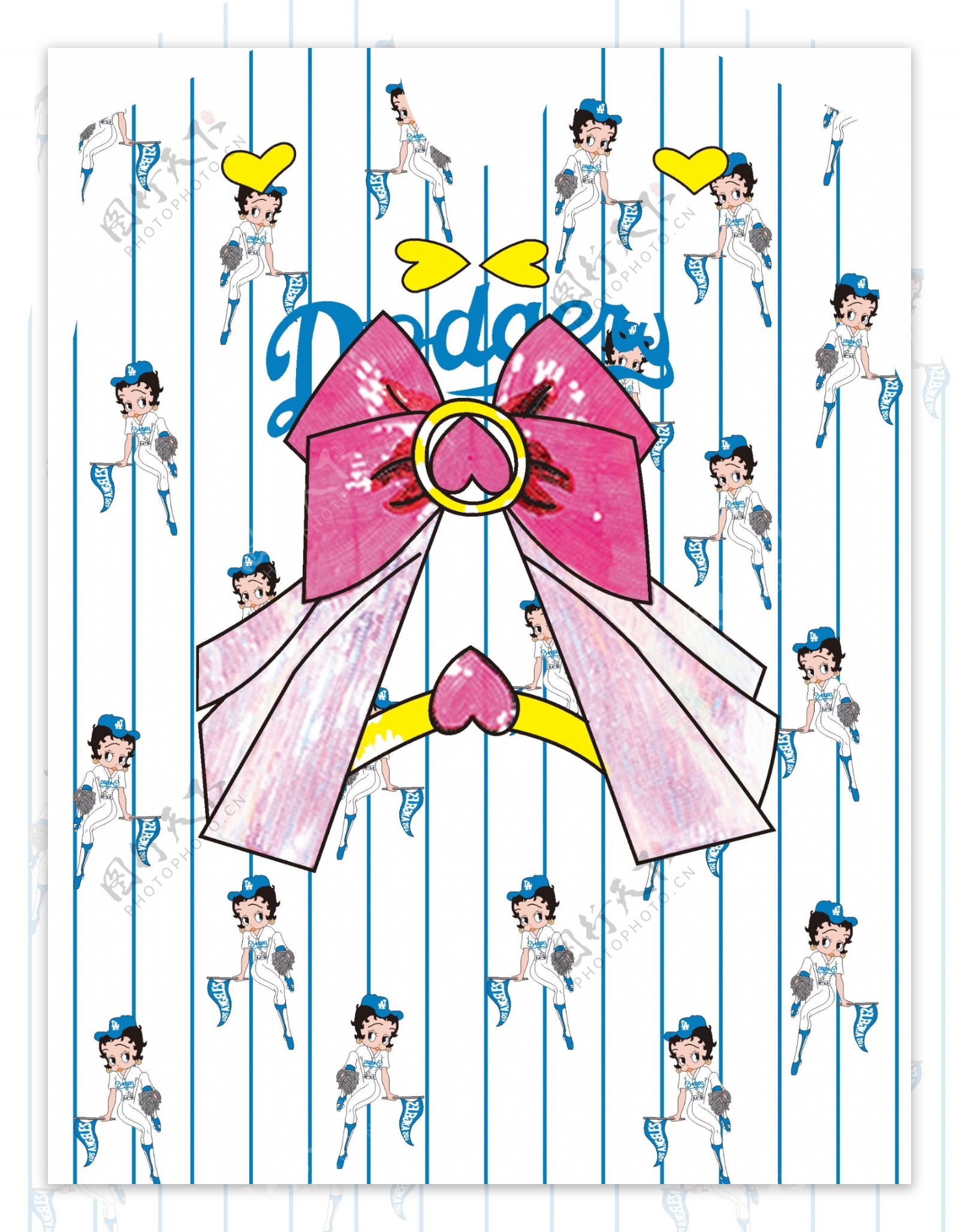 棒球贝蒂粉红蝴蝶结印花