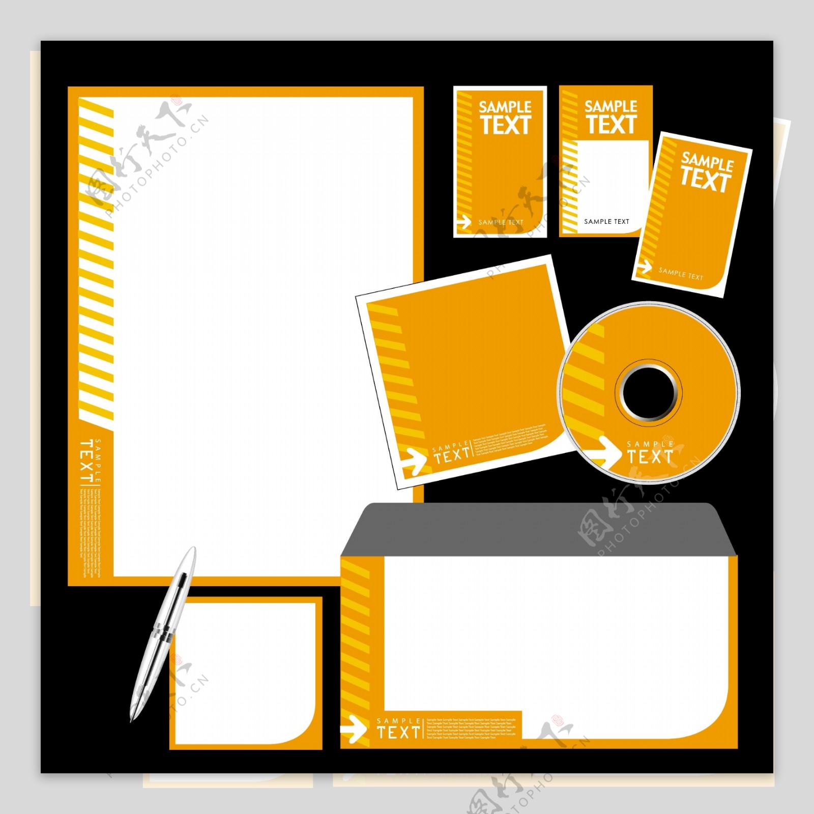 活力橙企业文化背景VI设计元素办公文具设计
