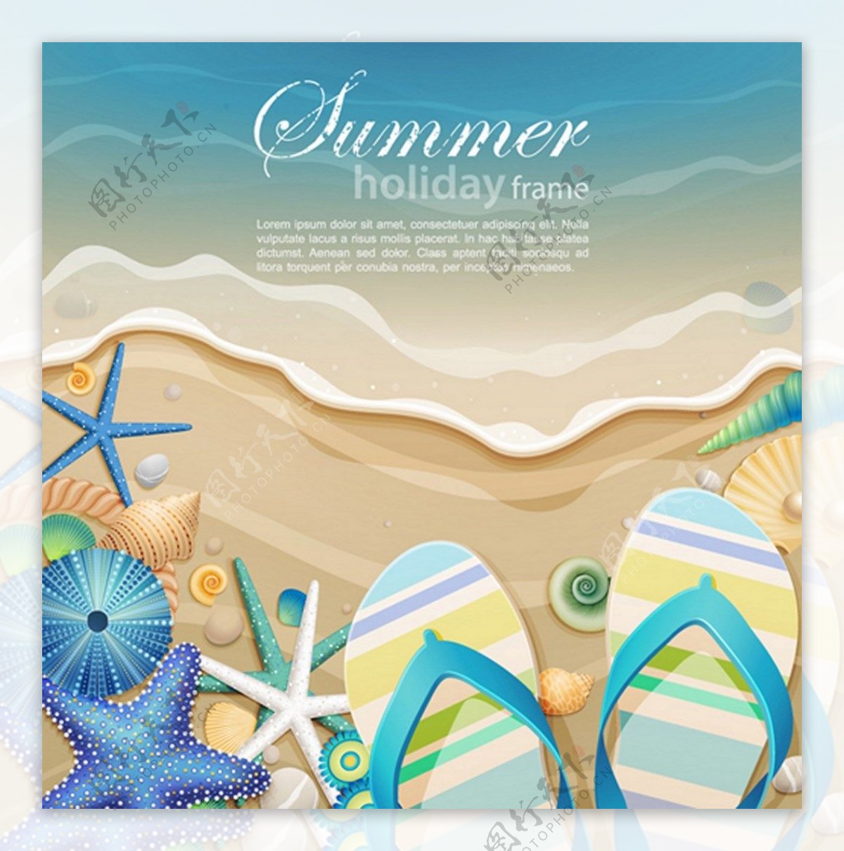 夏日暑假海滩拖鞋背景图