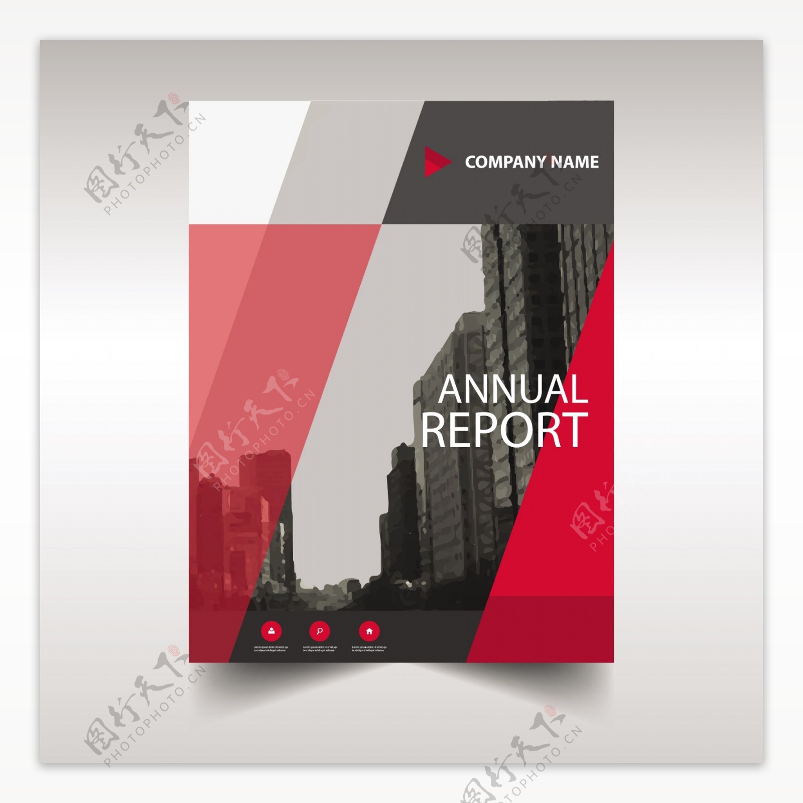 红色创意几何图形年度报告封面模板