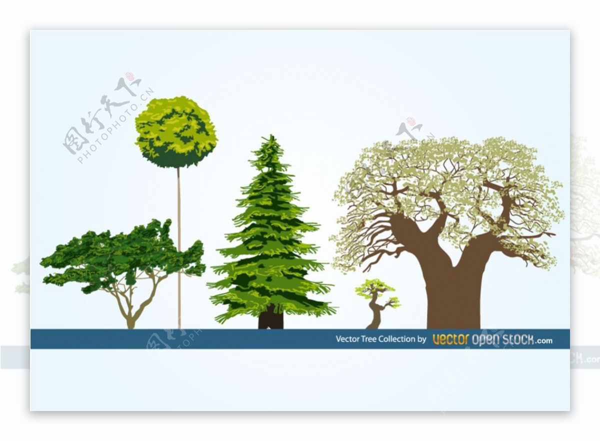 不同树种创意设计矢量图素材