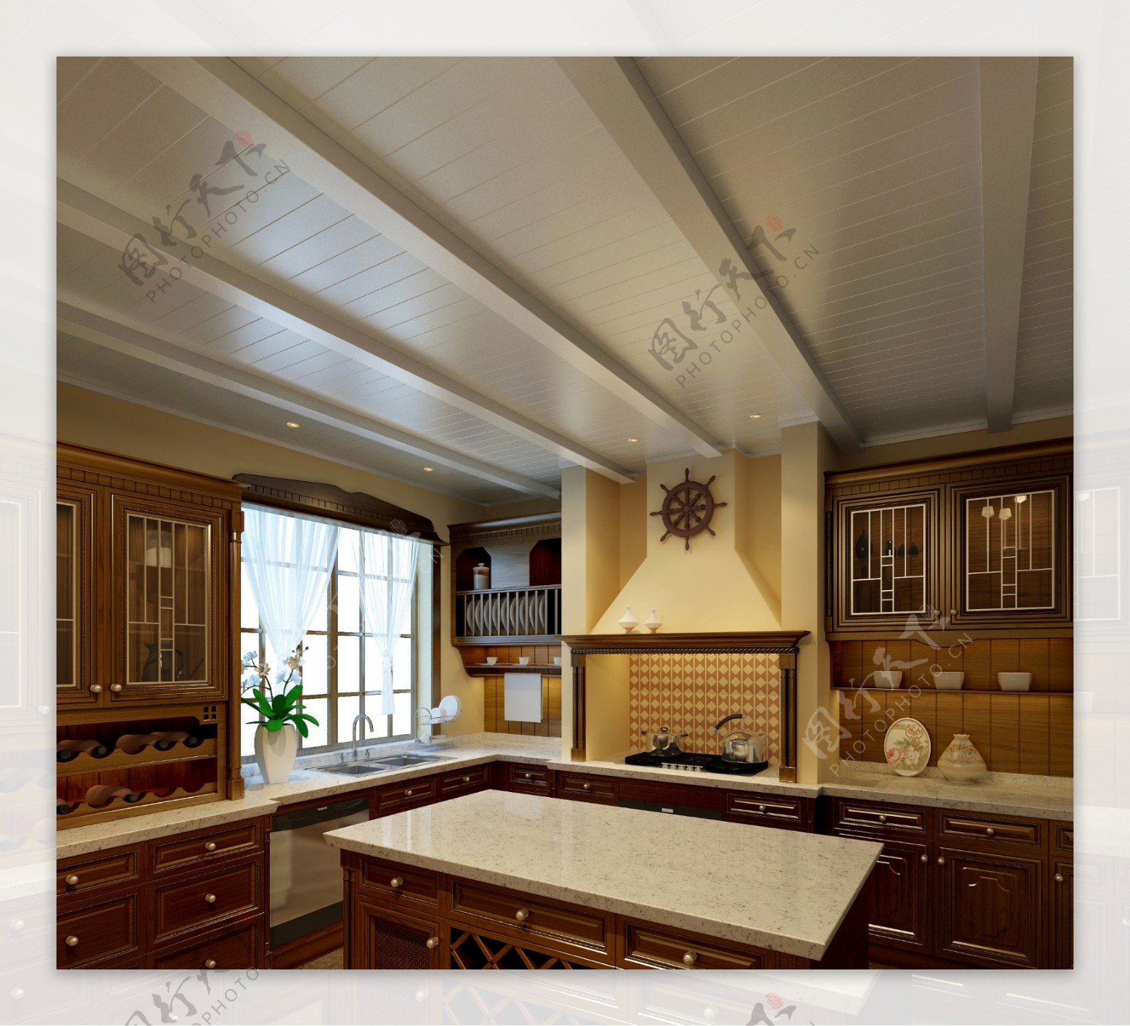 欧式厨房木吊顶效果图图片