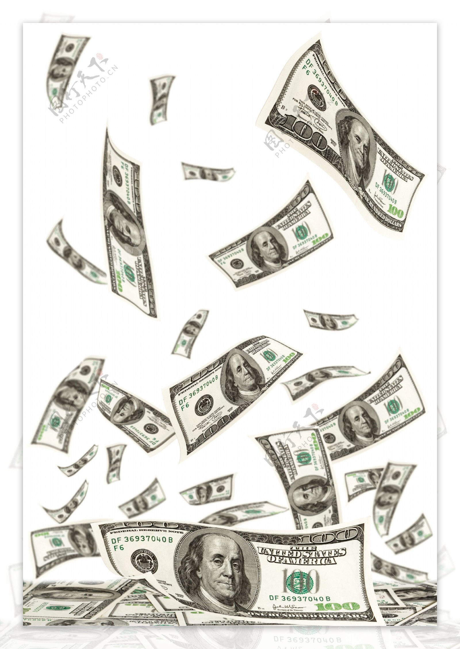空中散落的美元纸币创意设计图片