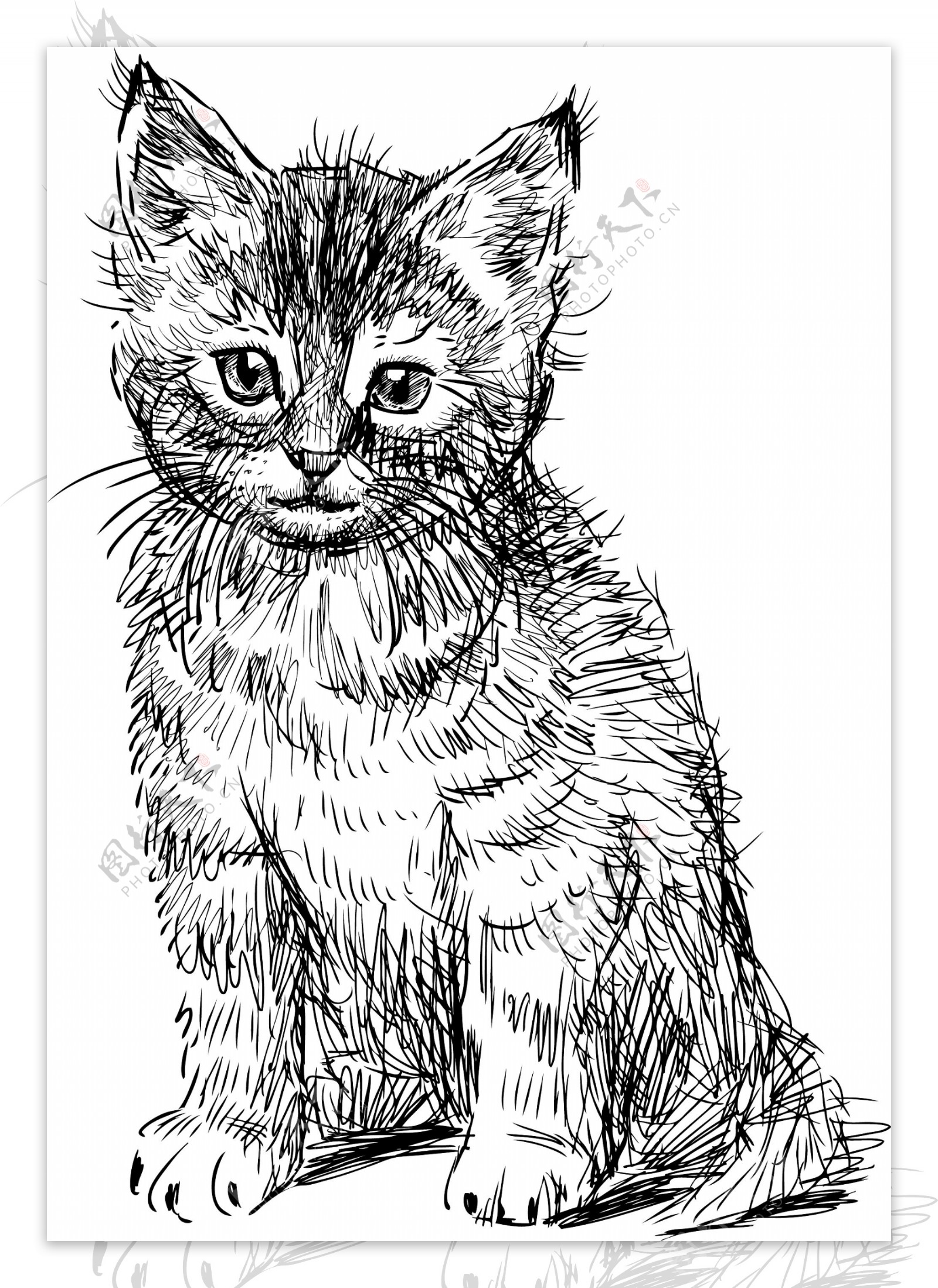 黑色手绘猫咪设计矢量素材