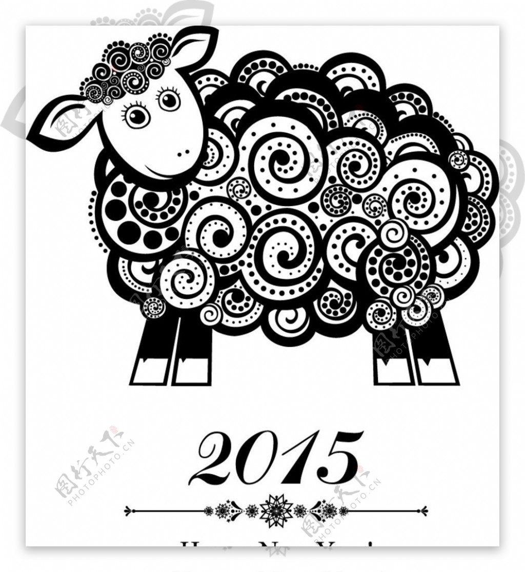 黑色绵羊新年背景矢量素材